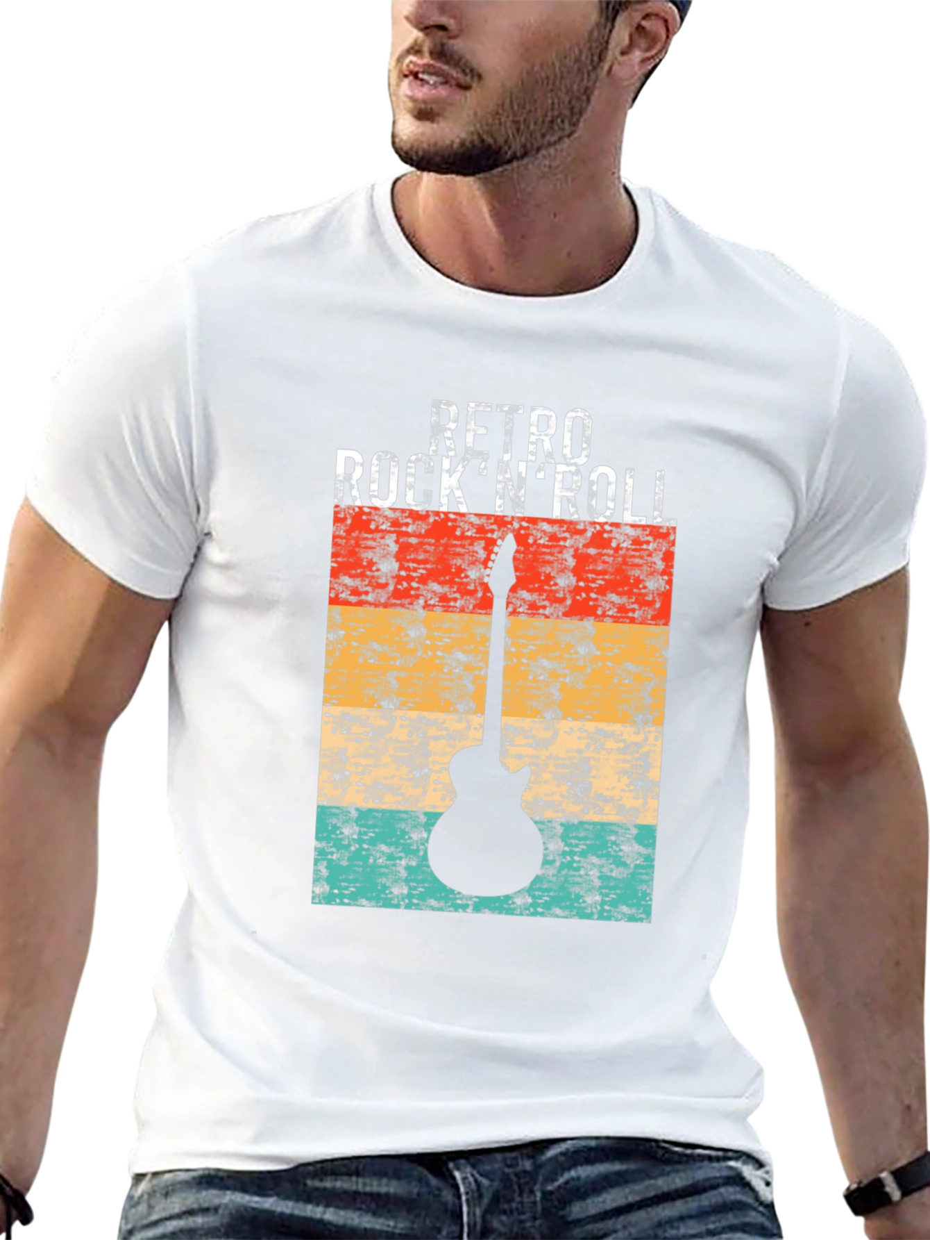 Retro Rock n Roll Guitar Graphic Tee - Black