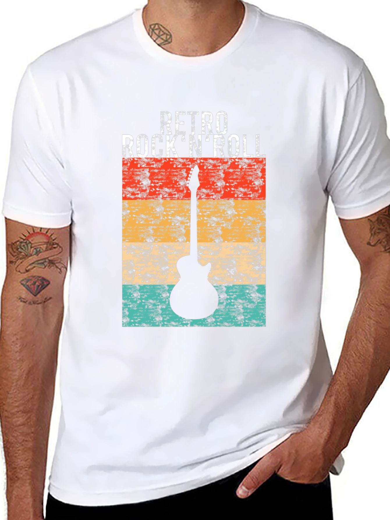 Retro Rock n Roll Guitar Graphic Tee - Black