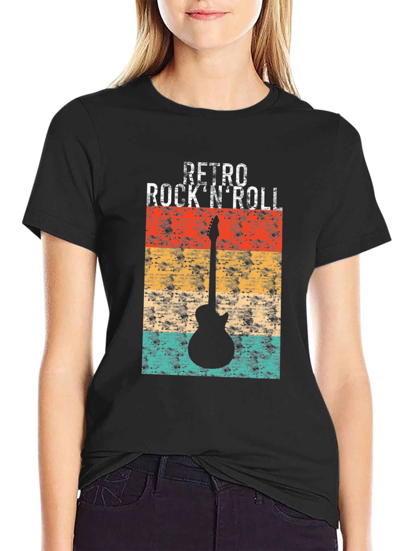Retro Rock n Roll Guitar Graphic Tee - Black