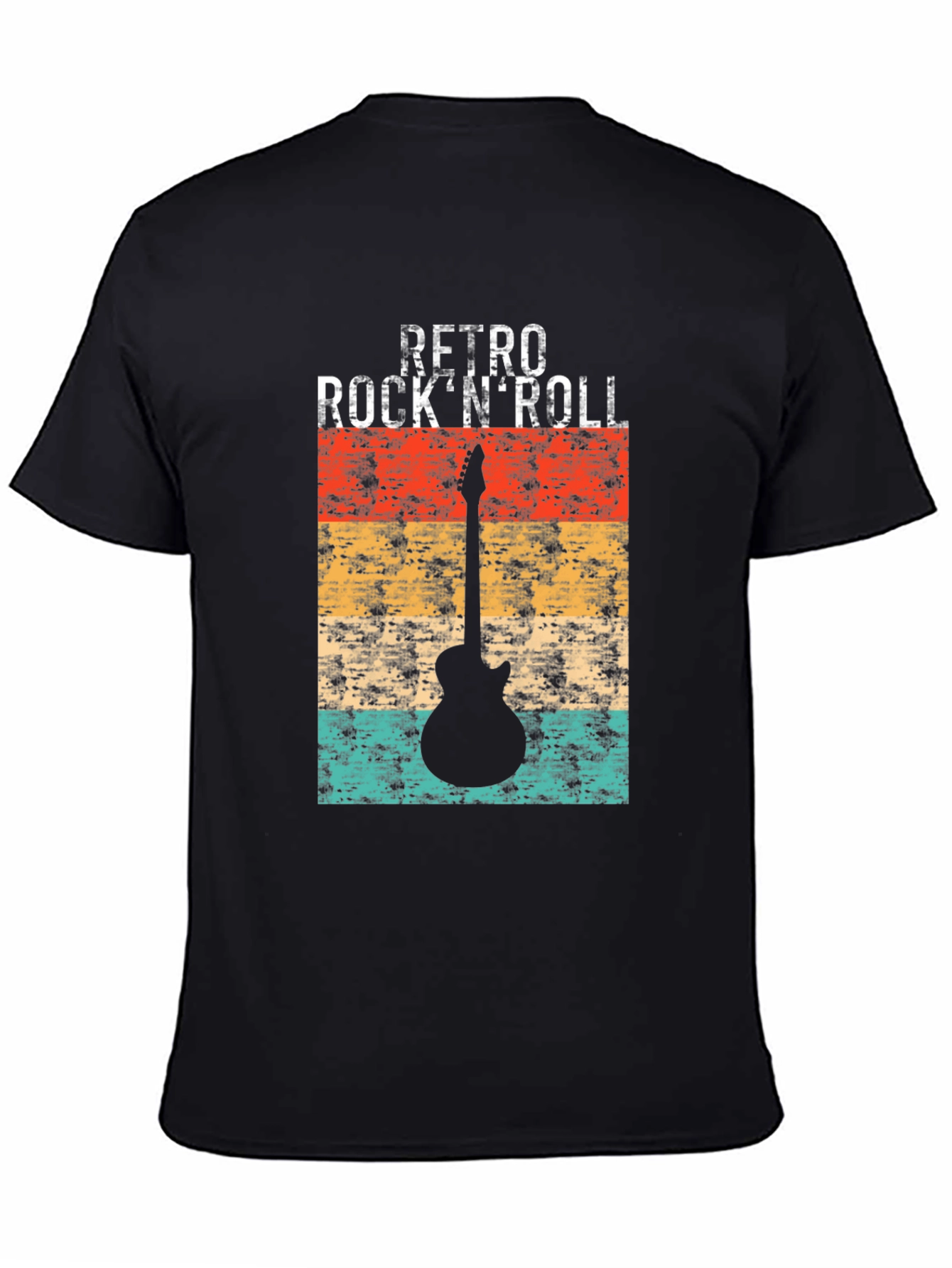 Retro Rock n Roll Guitar Graphic Tee - Black