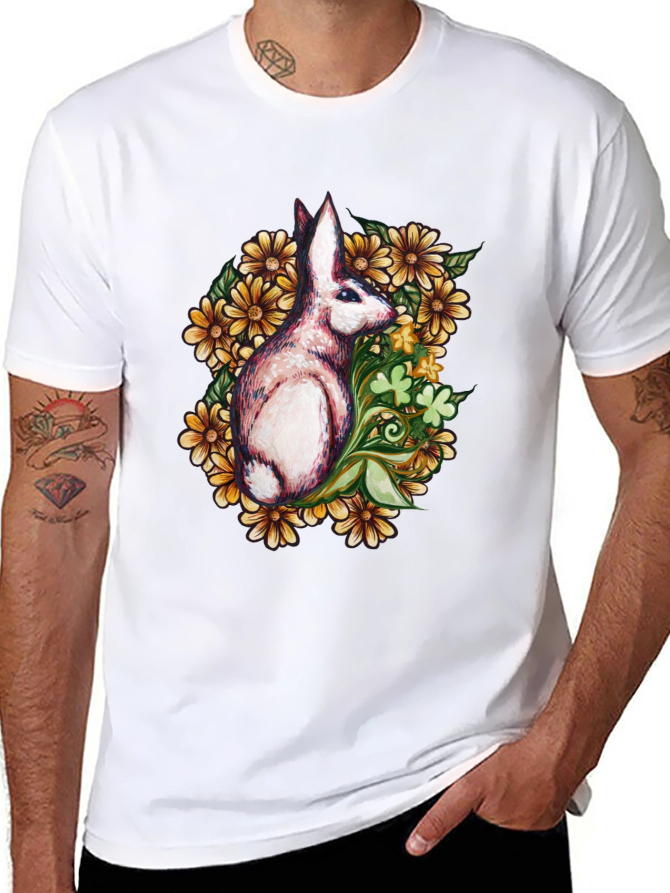 Rabbit Floral Graphic T-Shirt