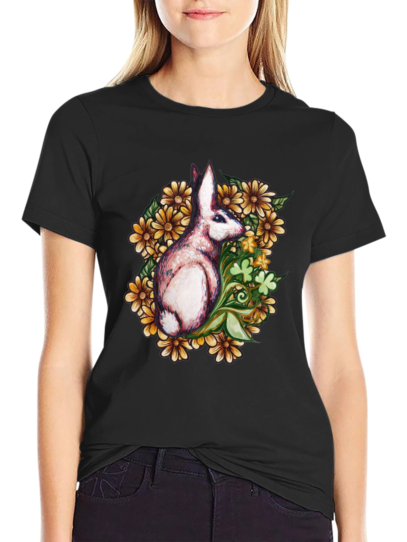 Rabbit Floral Graphic T-Shirt