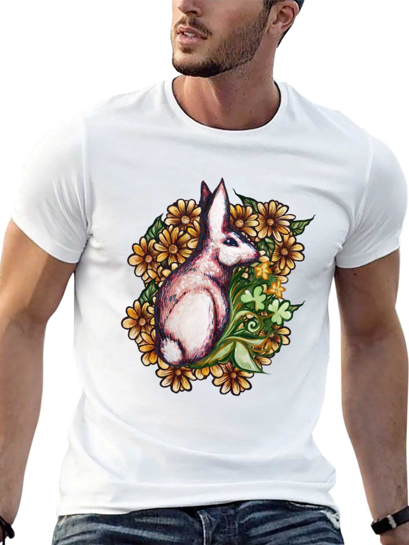 Rabbit Floral Graphic T-Shirt