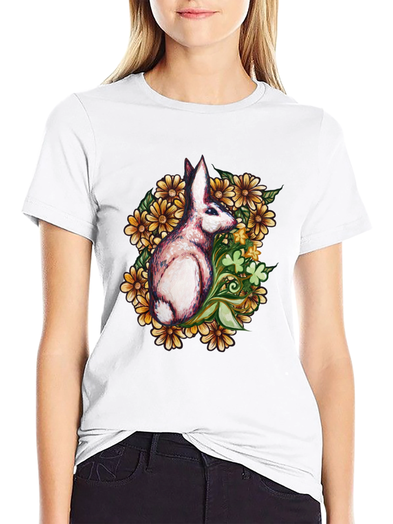 Rabbit Floral Graphic T-Shirt