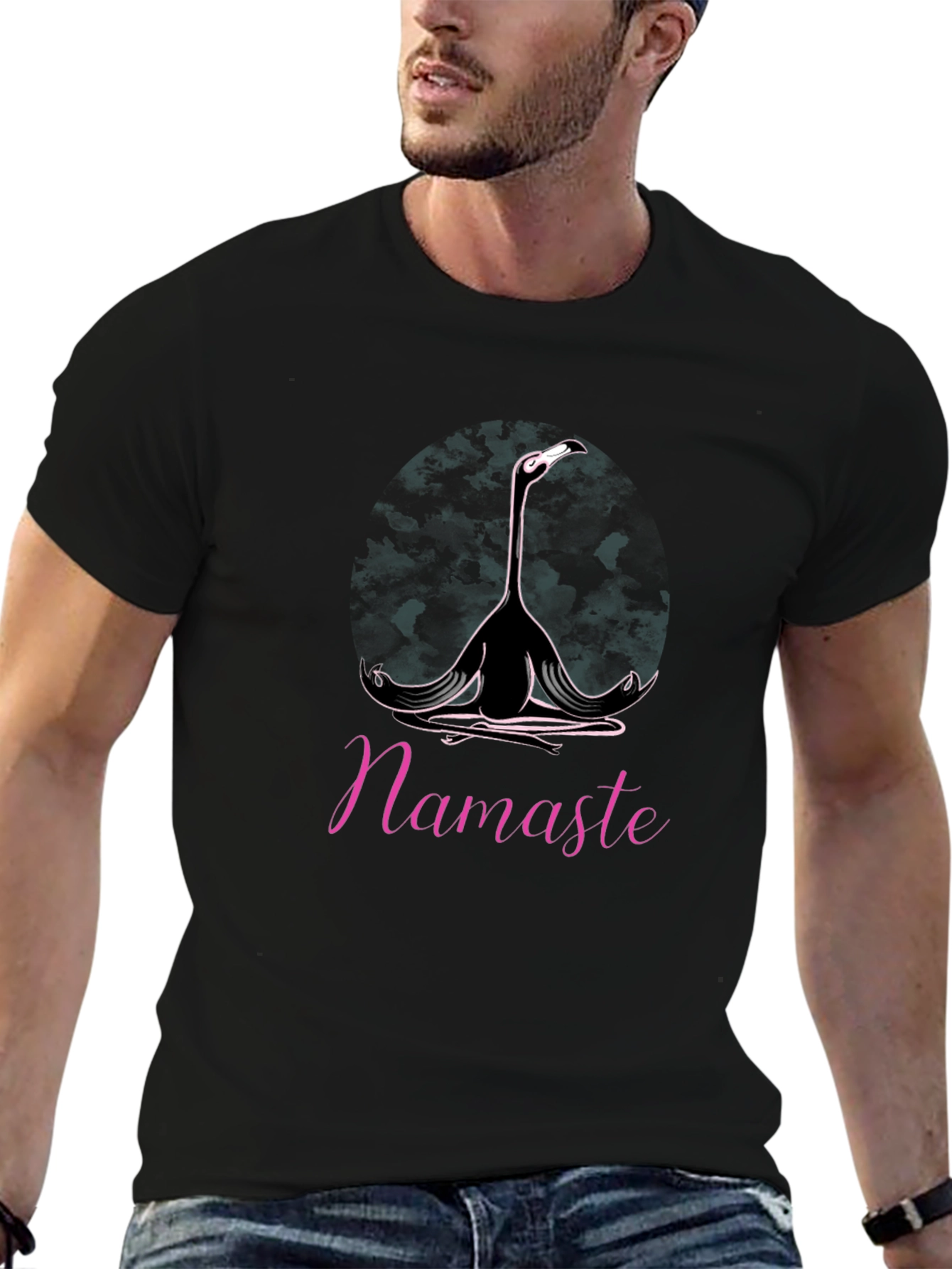 Namaste Yoga Flamingo Black T-Shirt