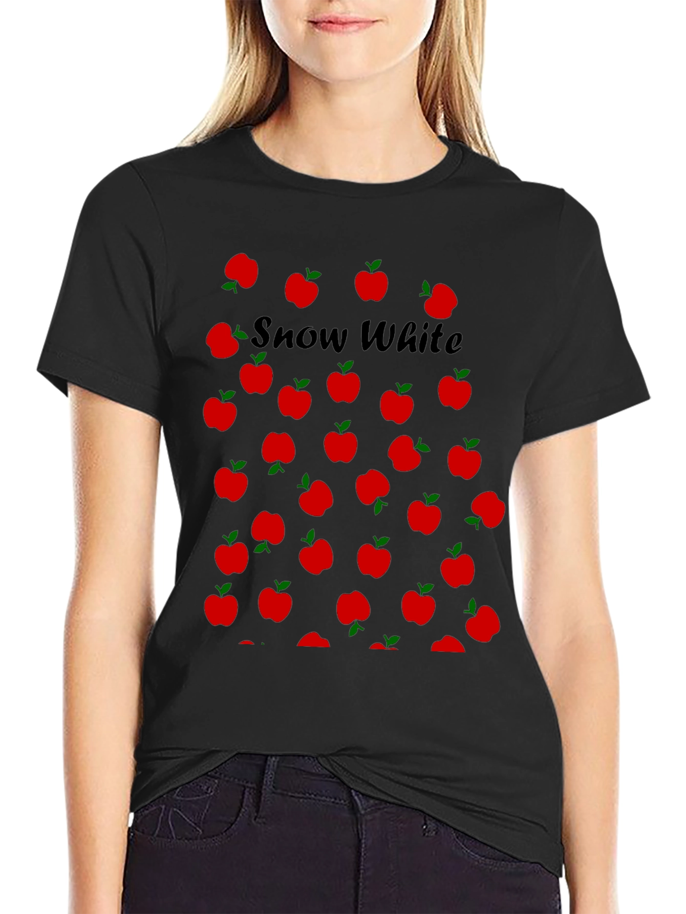 Snow White Apples T-Shirt - Black Crew Neck Tee
