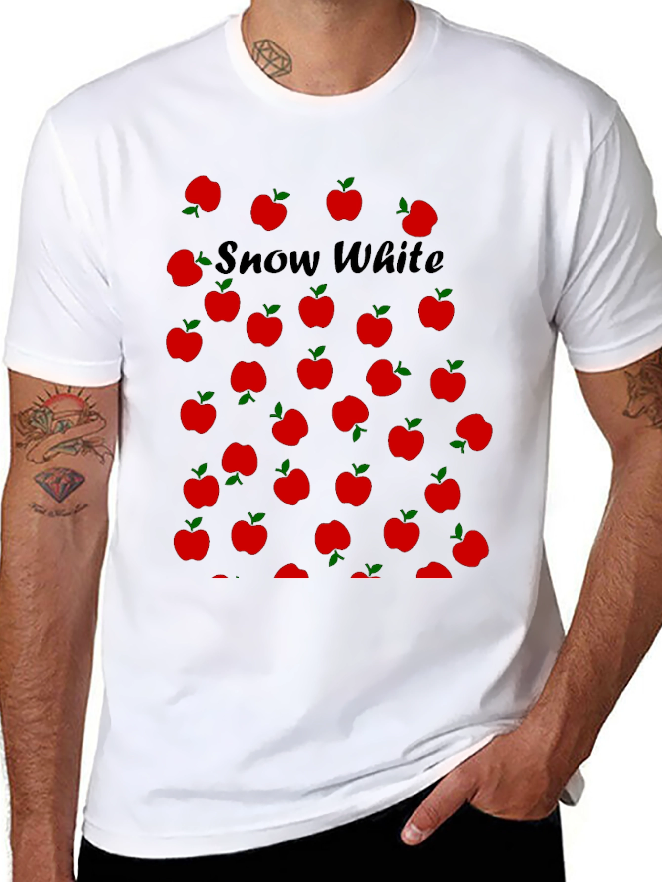 Snow White Apples T-Shirt - Black Crew Neck Tee