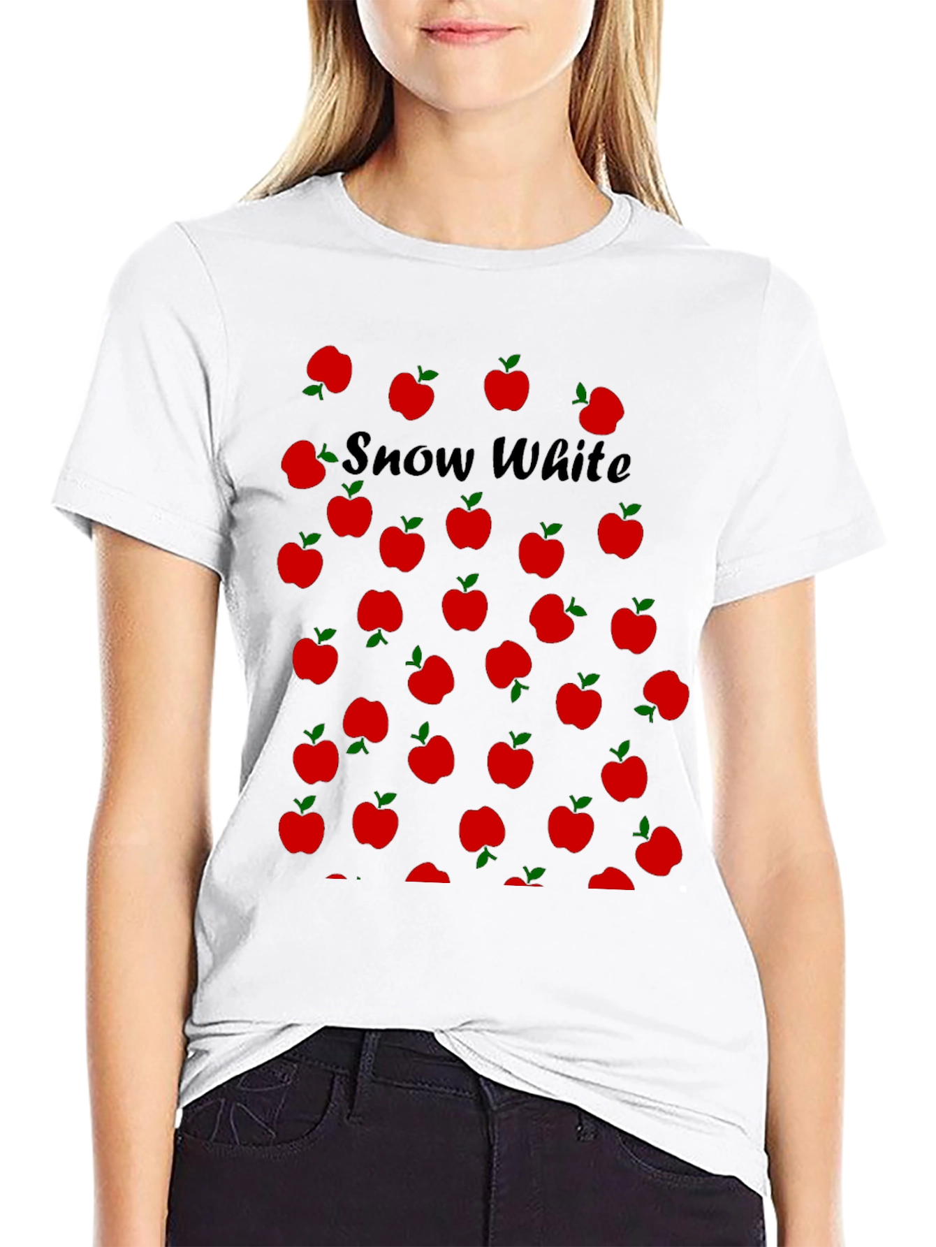 Snow White Apples T-Shirt - Black Crew Neck Tee