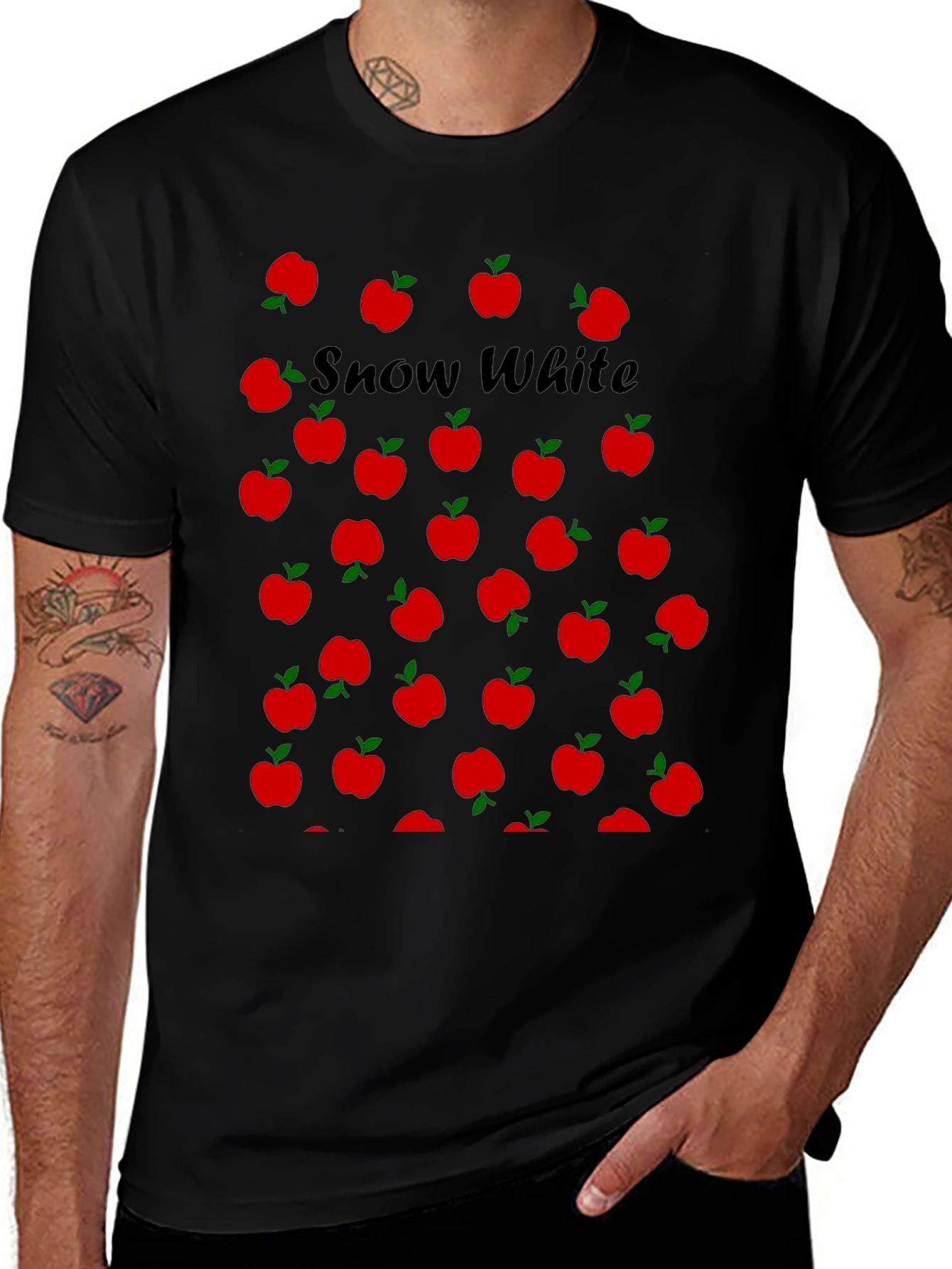 Snow White Apples T-Shirt - Black Crew Neck Tee
