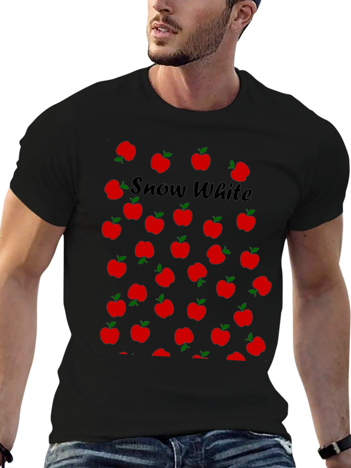 Snow White Apples T-Shirt - Black Crew Neck Tee