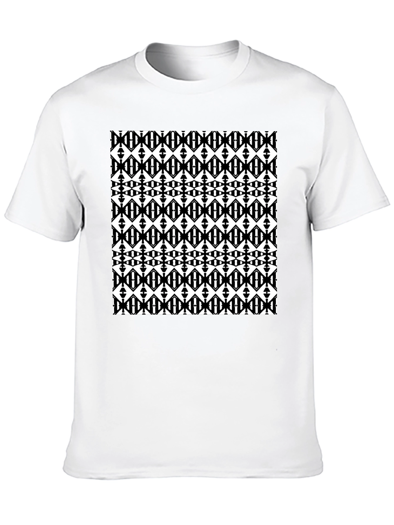 Black Graphic Tee - Geometric Diamond Pattern