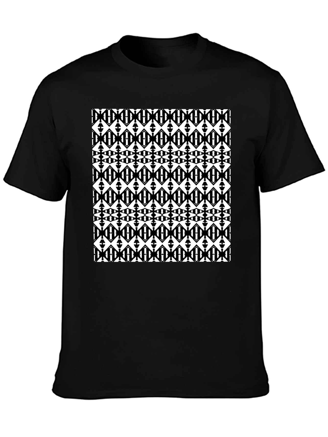 Black Graphic Tee - Geometric Diamond Pattern