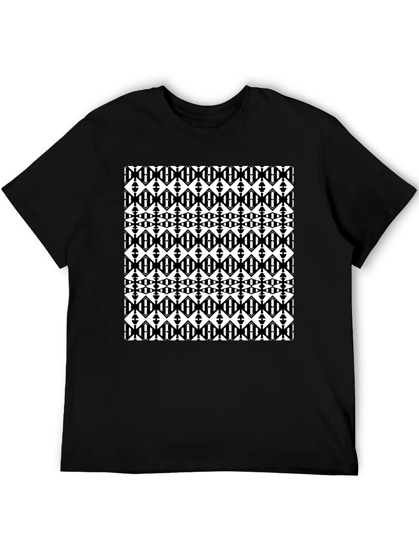 Black Graphic Tee - Geometric Diamond Pattern