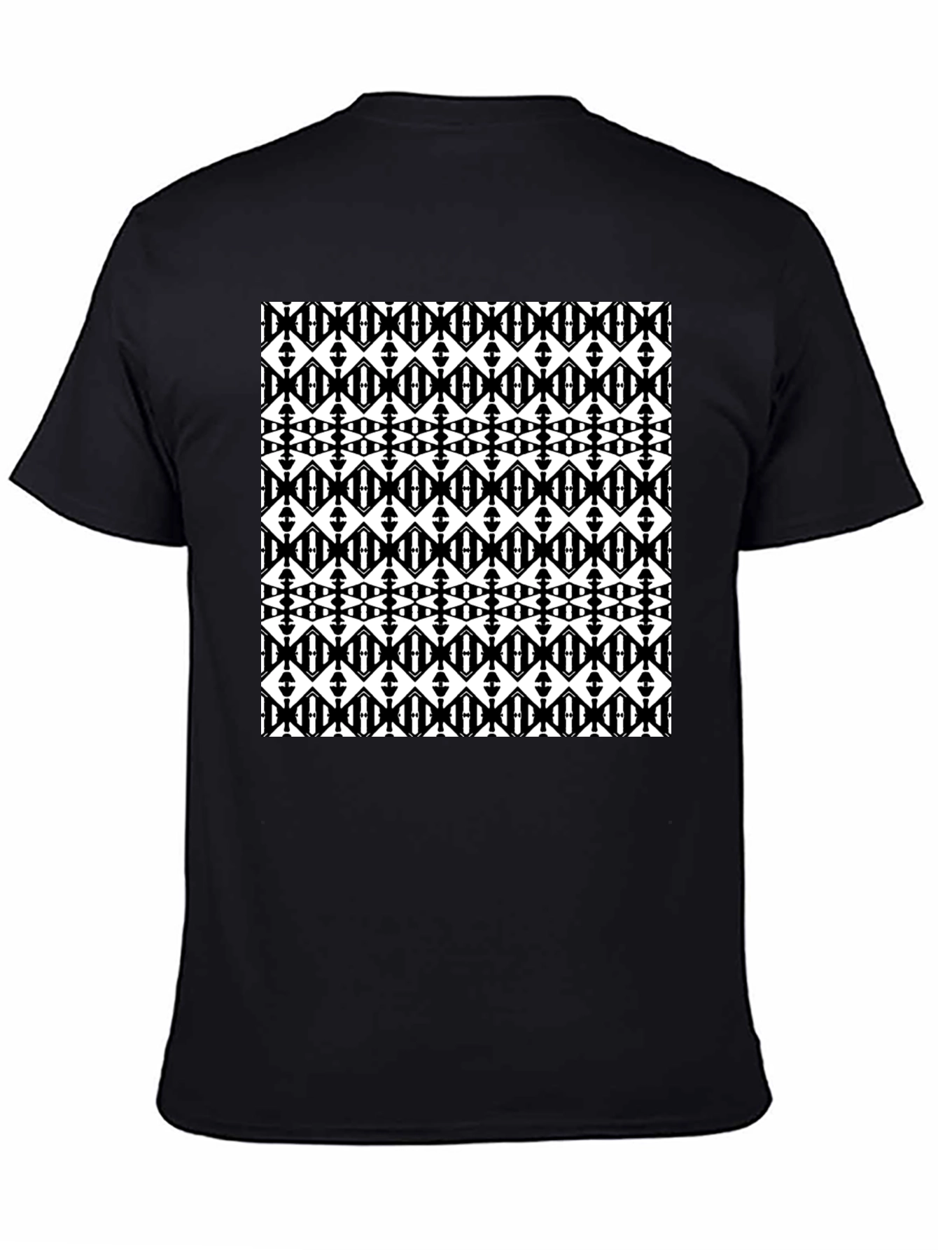 Black Graphic Tee - Geometric Diamond Pattern