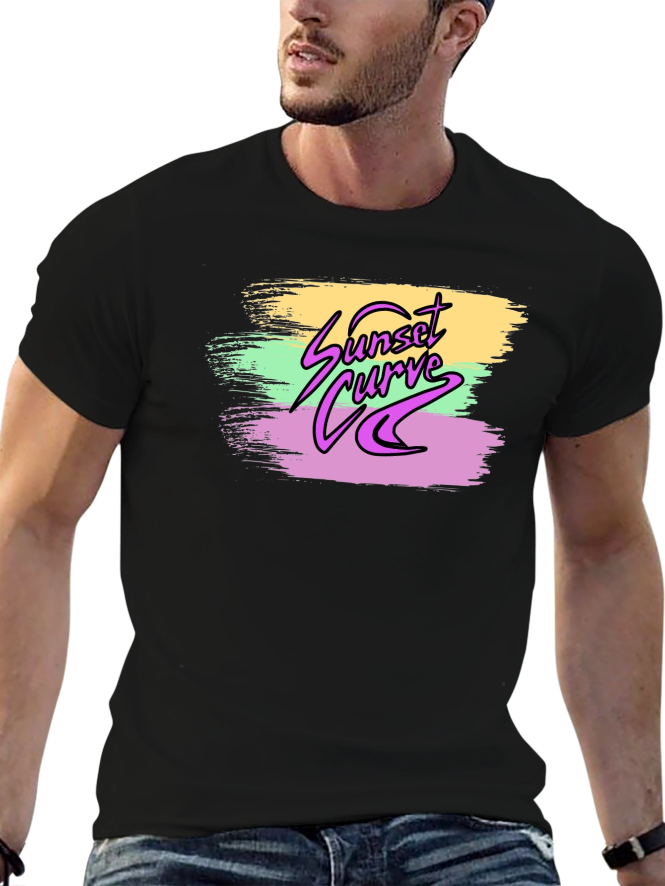 Sunset Curve Graphic Print Black T-Shirt