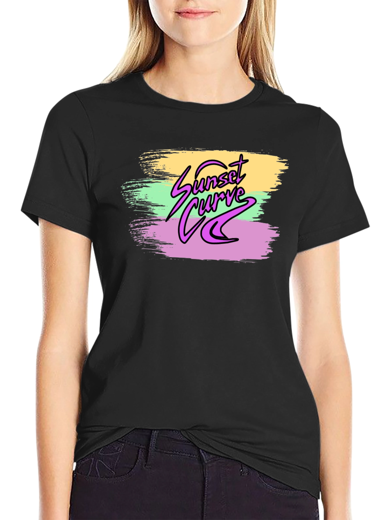 Sunset Curve Graphic Print Black T-Shirt
