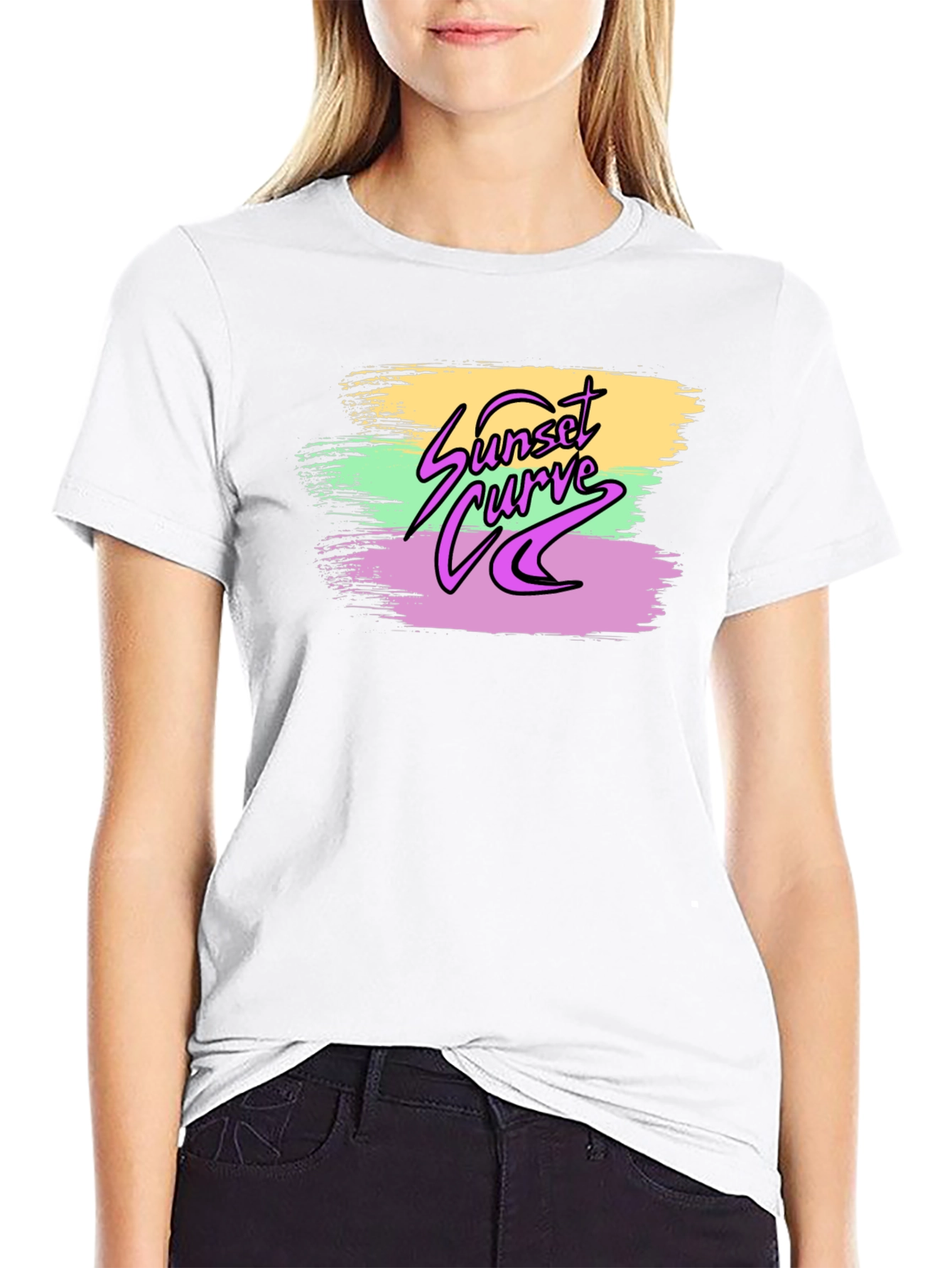 Sunset Curve Graphic Print Black T-Shirt