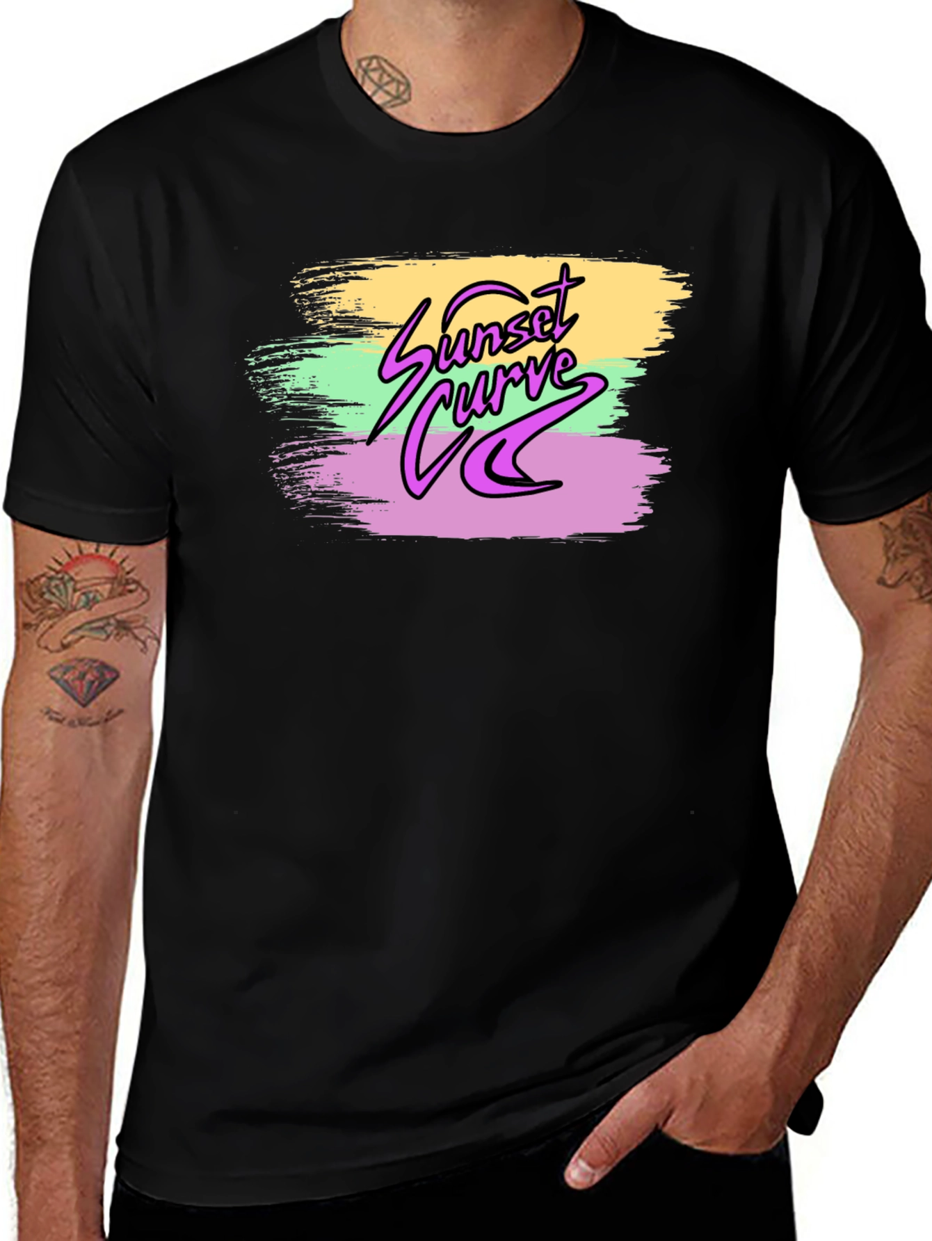 Sunset Curve Graphic Print Black T-Shirt