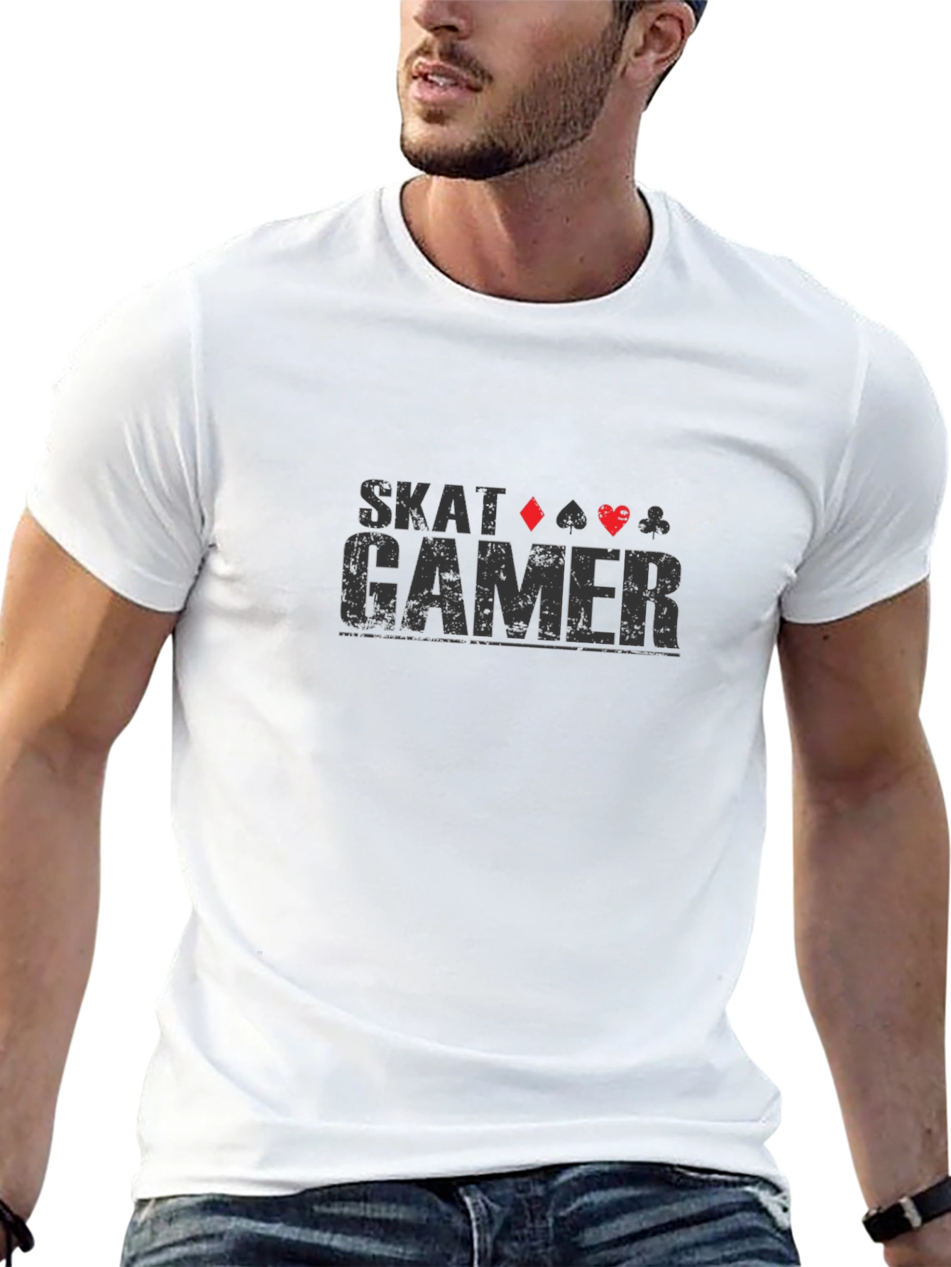 Skat Gamer T-Shirt - Black Card Suits Graphic Tee