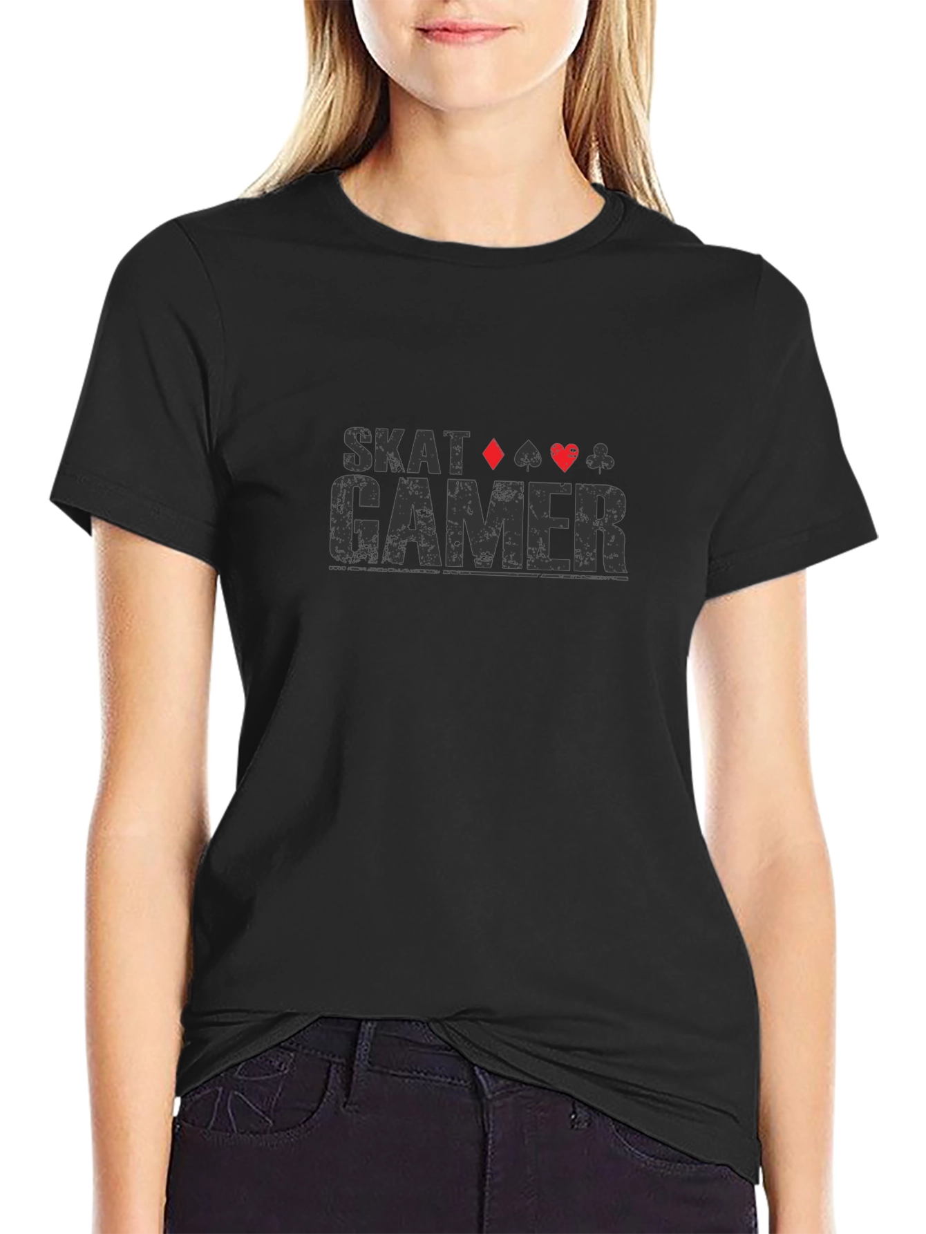 Skat Gamer T-Shirt - Black Card Suits Graphic Tee