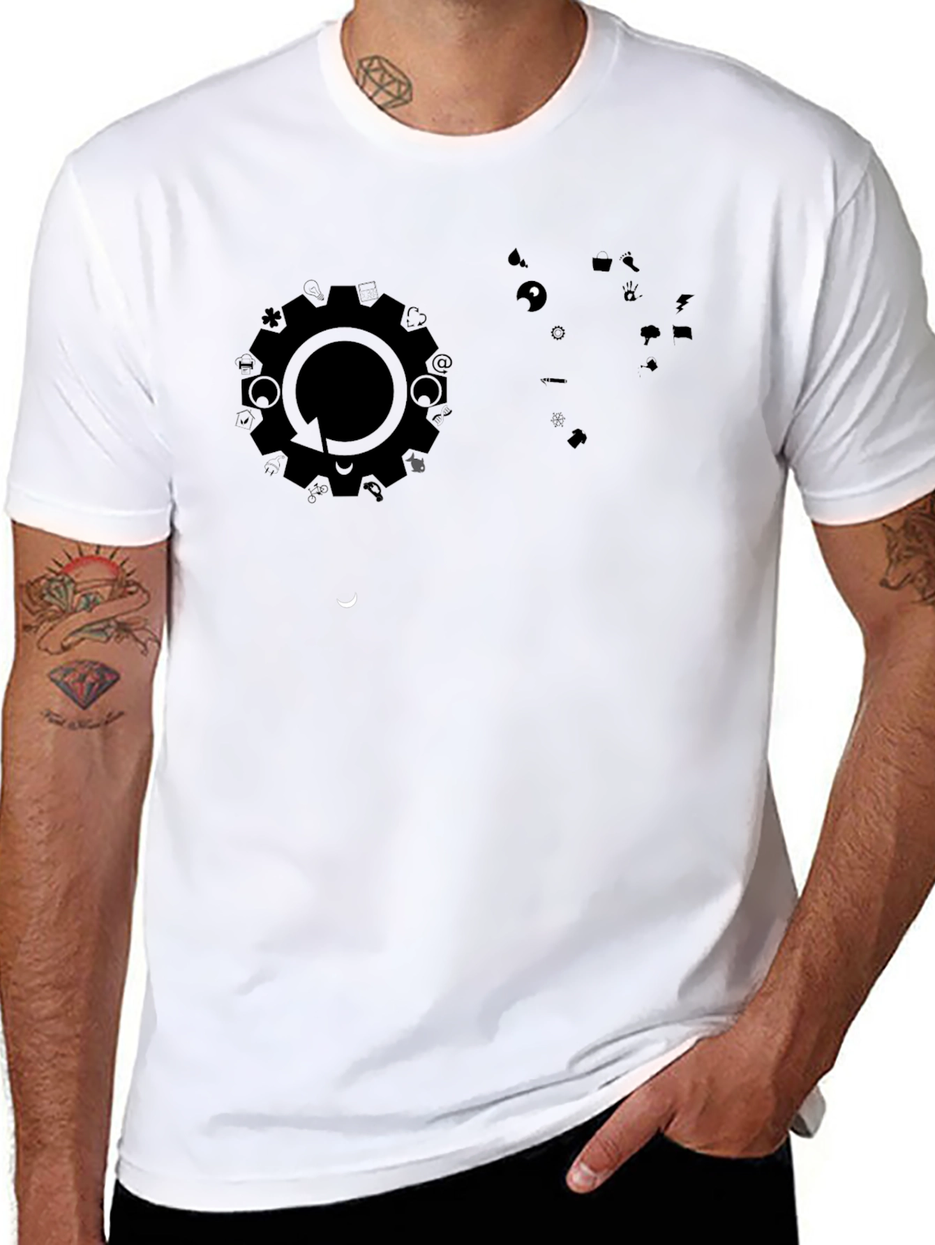 Modern Black Graphic Print Tee - Gear Cycle Design
