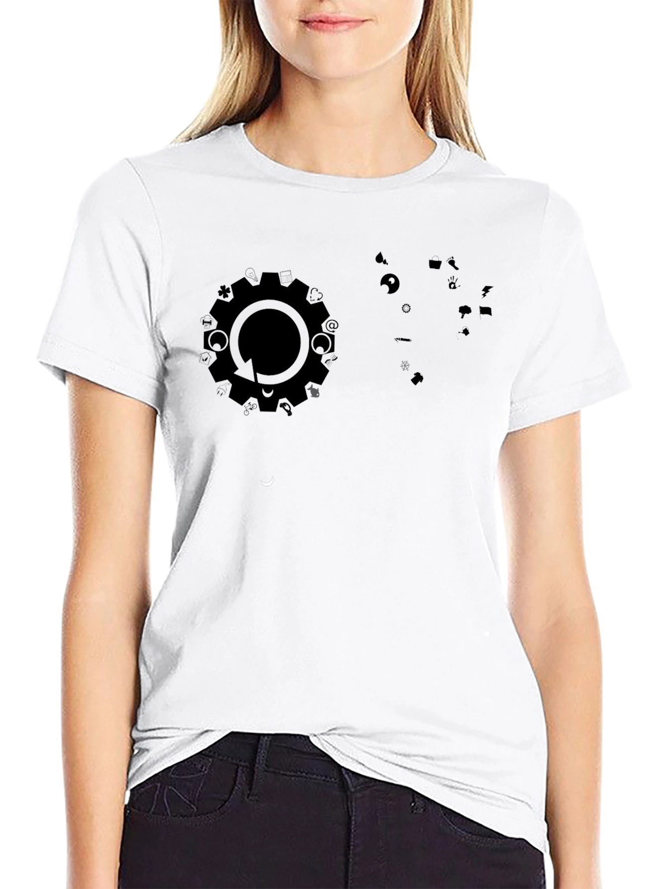 Modern Black Graphic Print Tee - Gear Cycle Design
