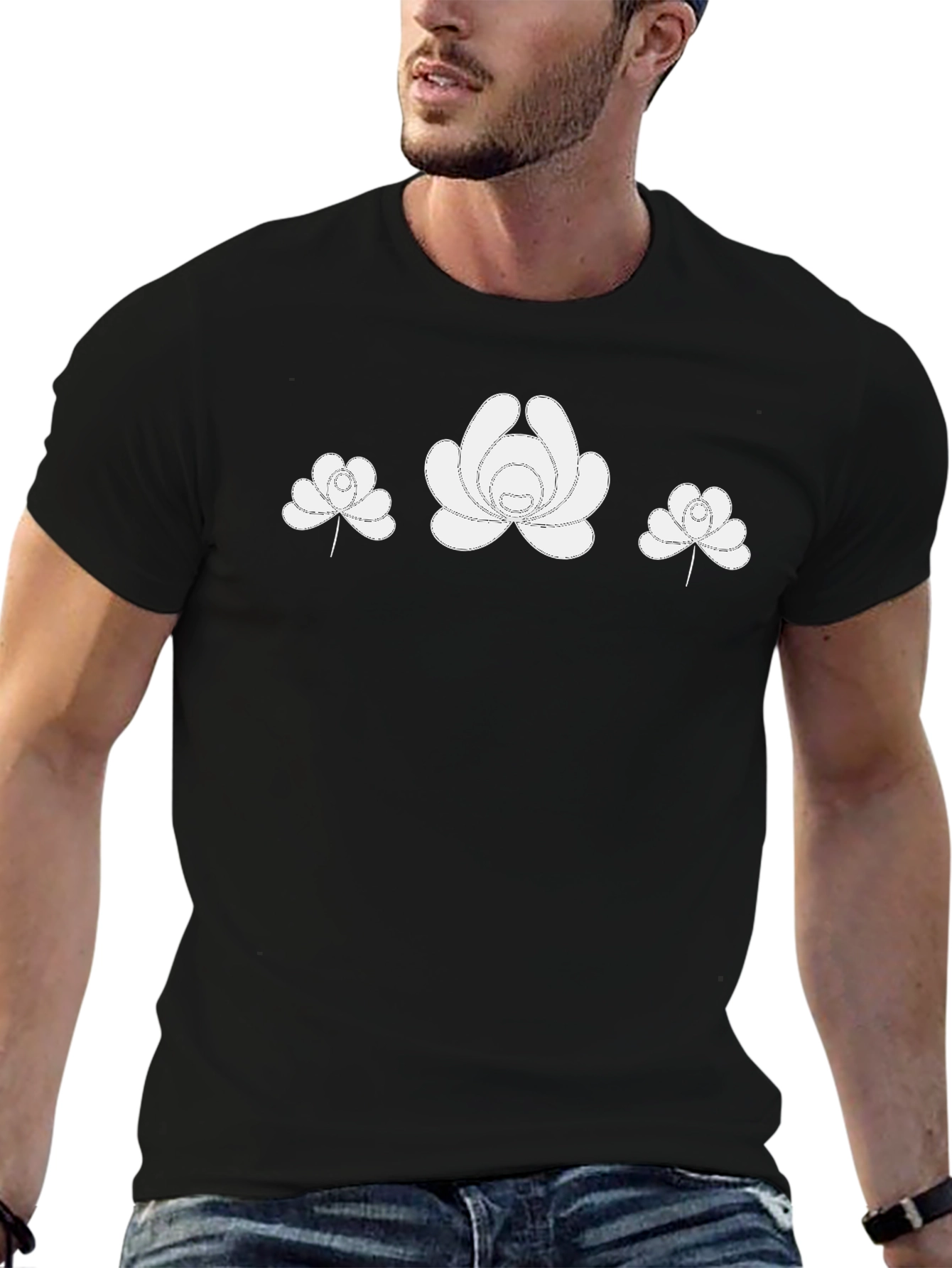 Floral Print Black T-Shirt Modern Style