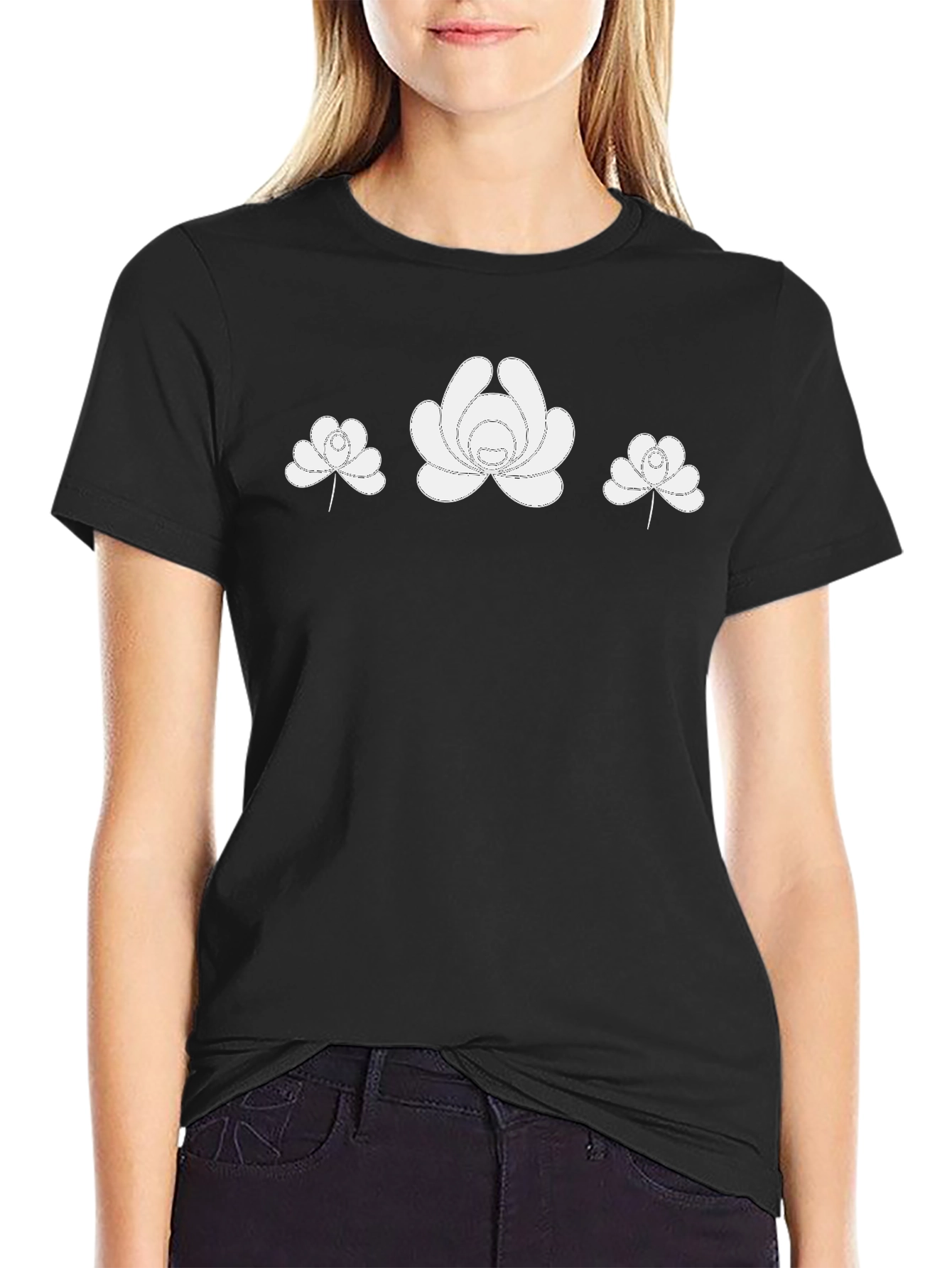 Floral Print Black T-Shirt Modern Style