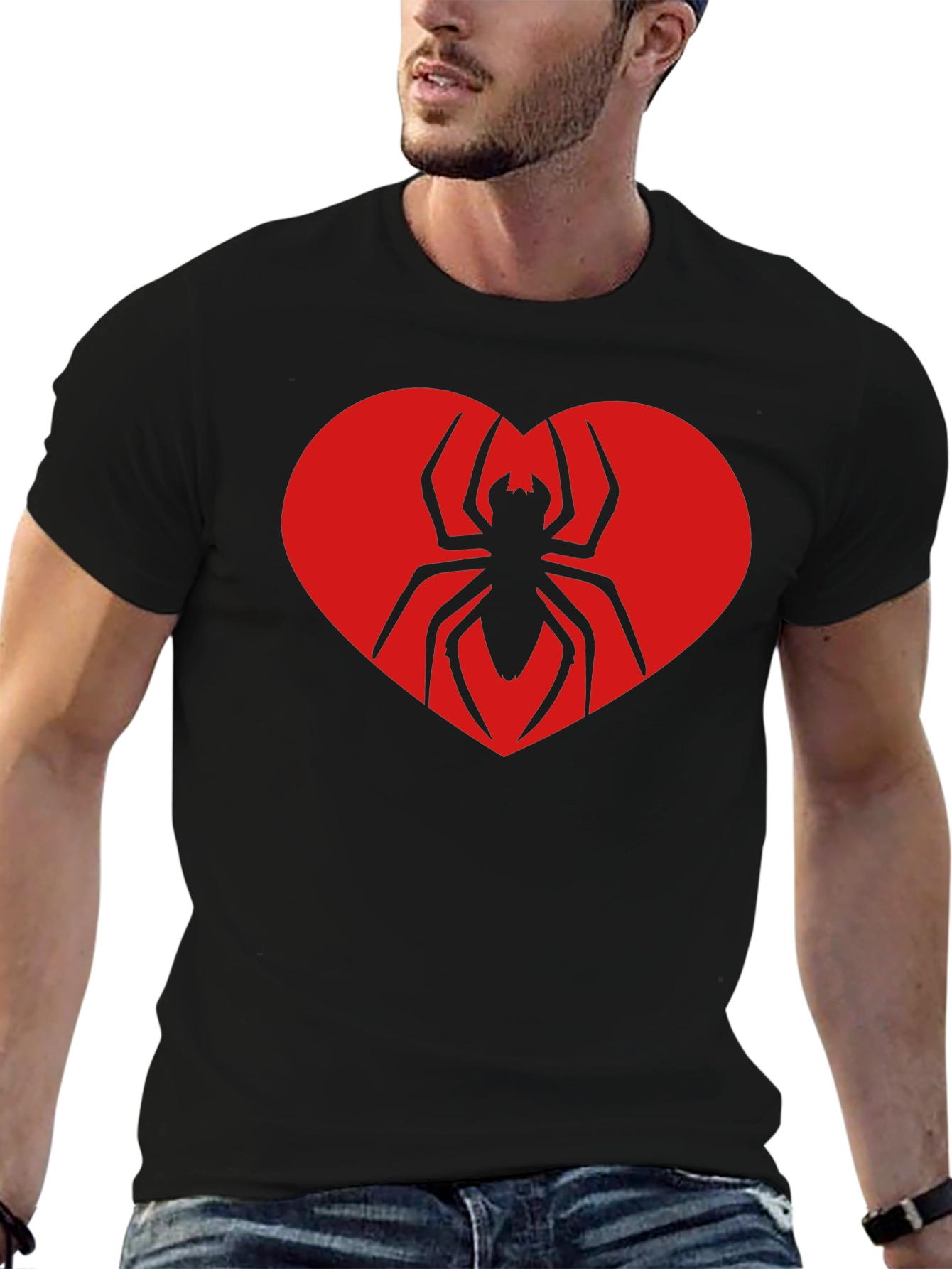 Spider Heart Graphic Tee - Black Cotton T-Shirt