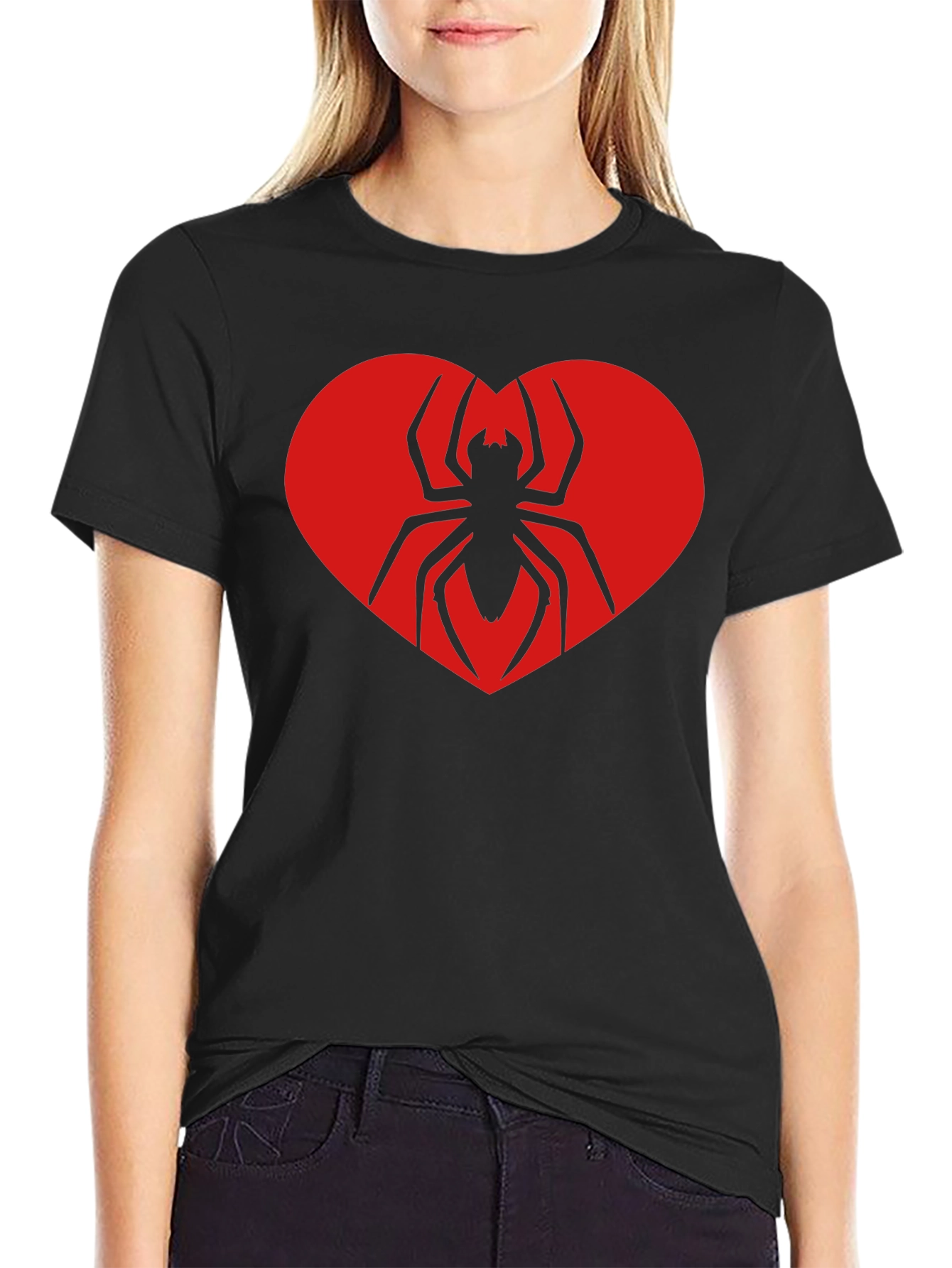 Spider Heart Graphic Tee - Black Cotton T-Shirt