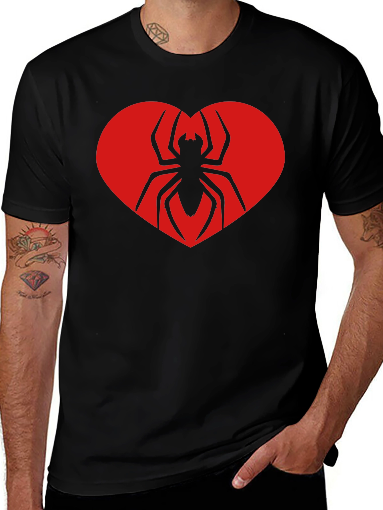 Spider Heart Graphic Tee - Black Cotton T-Shirt