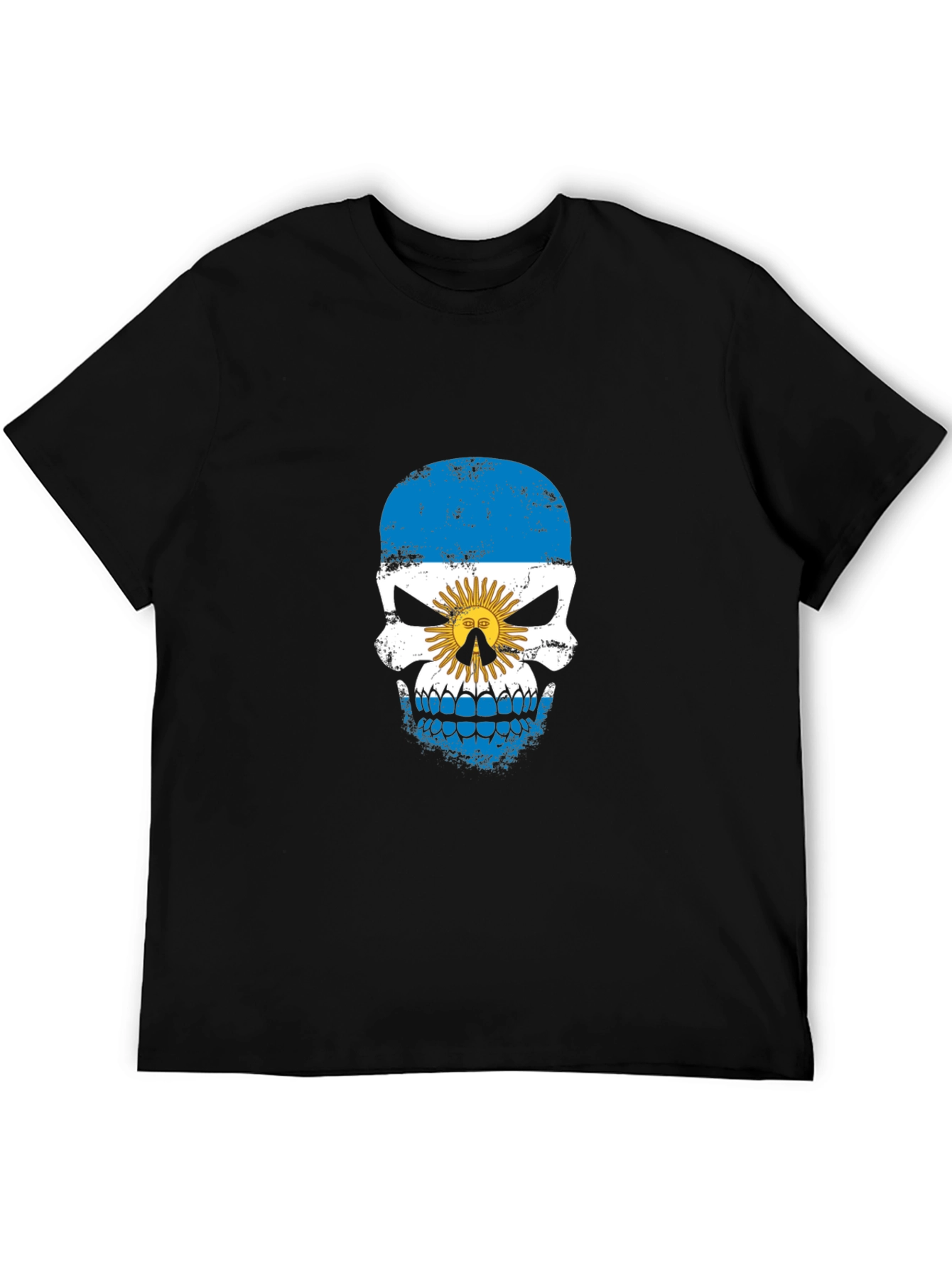 Argentina Flag Skull Graphic Print Black T-Shirt