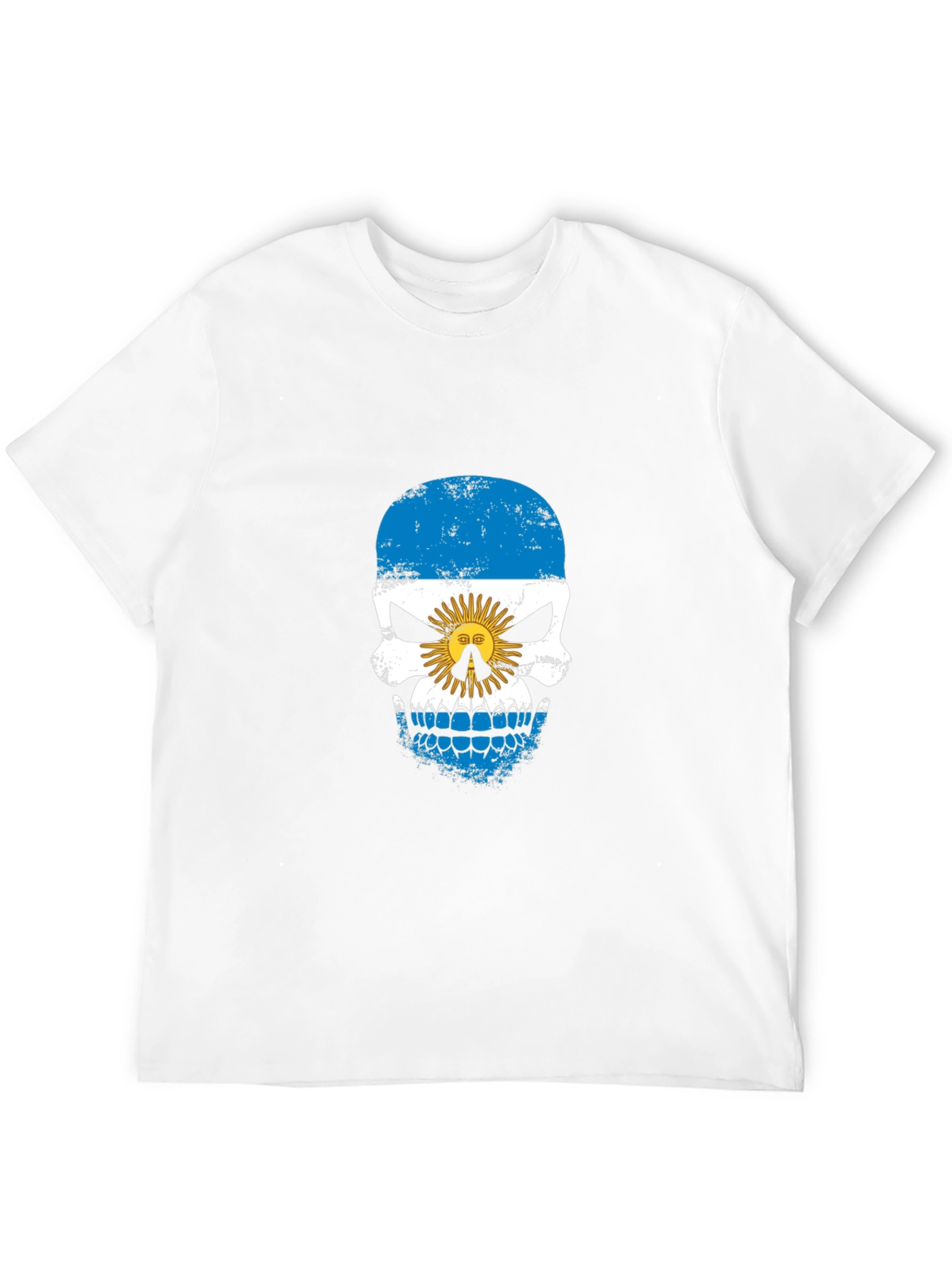 Argentina Flag Skull Graphic Print Black T-Shirt