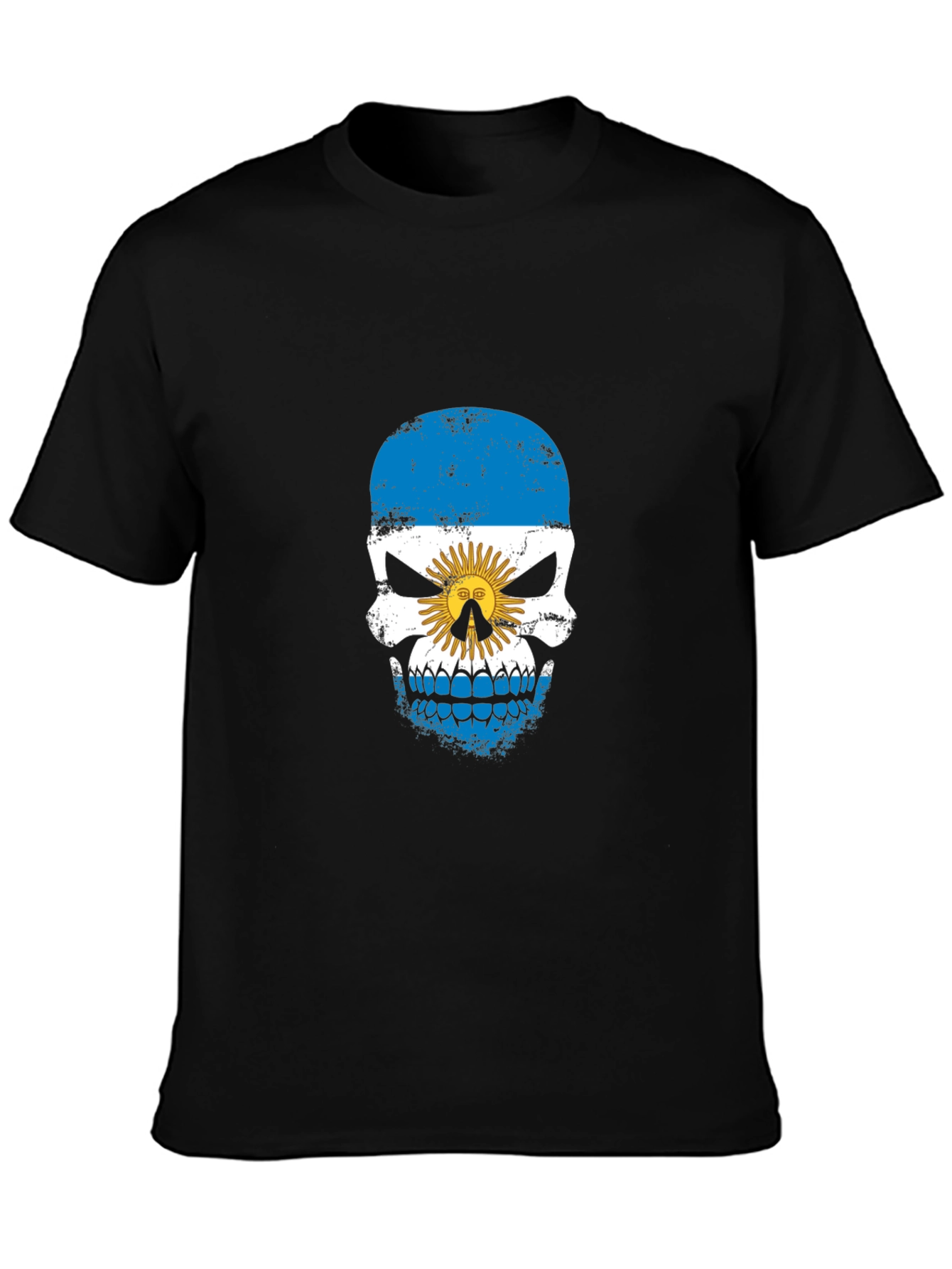 Argentina Flag Skull Graphic Print Black T-Shirt