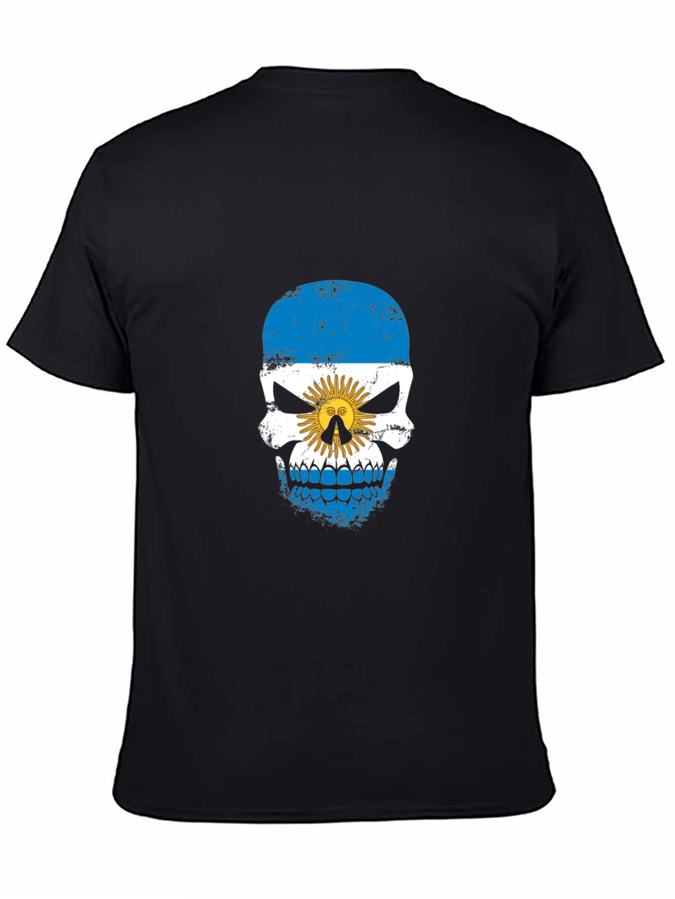 Argentina Flag Skull Graphic Print Black T-Shirt