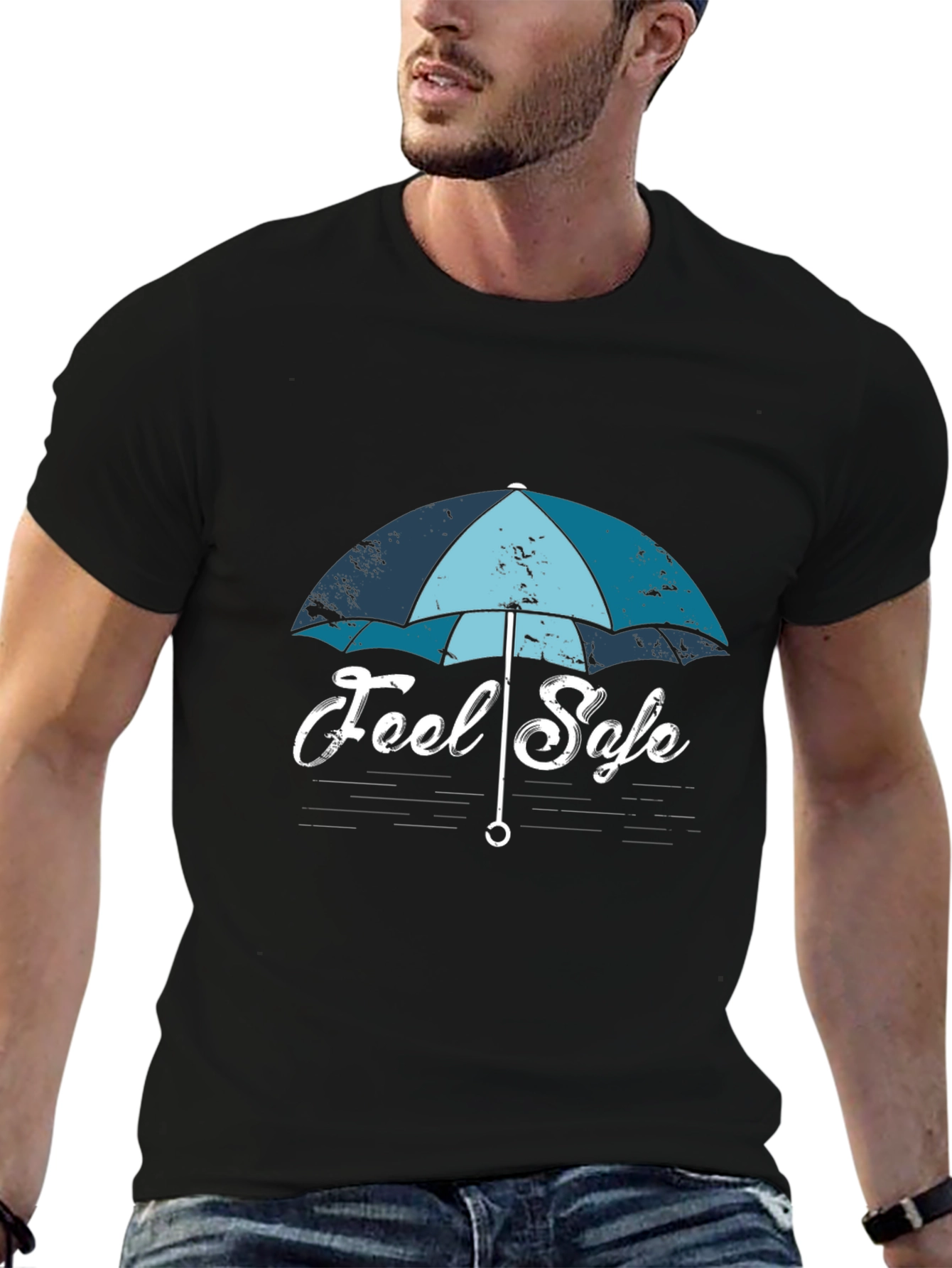 Feel Safe Umbrella Graphic T-Shirt - Black Cotton Tee