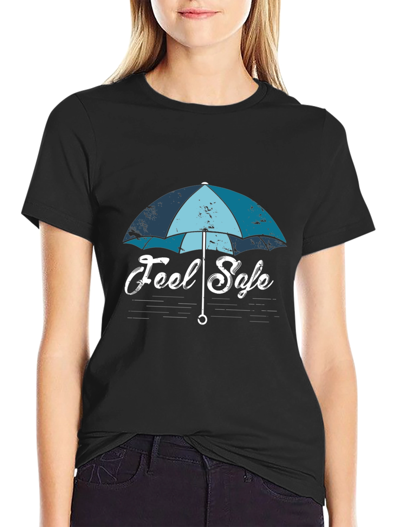 Feel Safe Umbrella Graphic T-Shirt - Black Cotton Tee