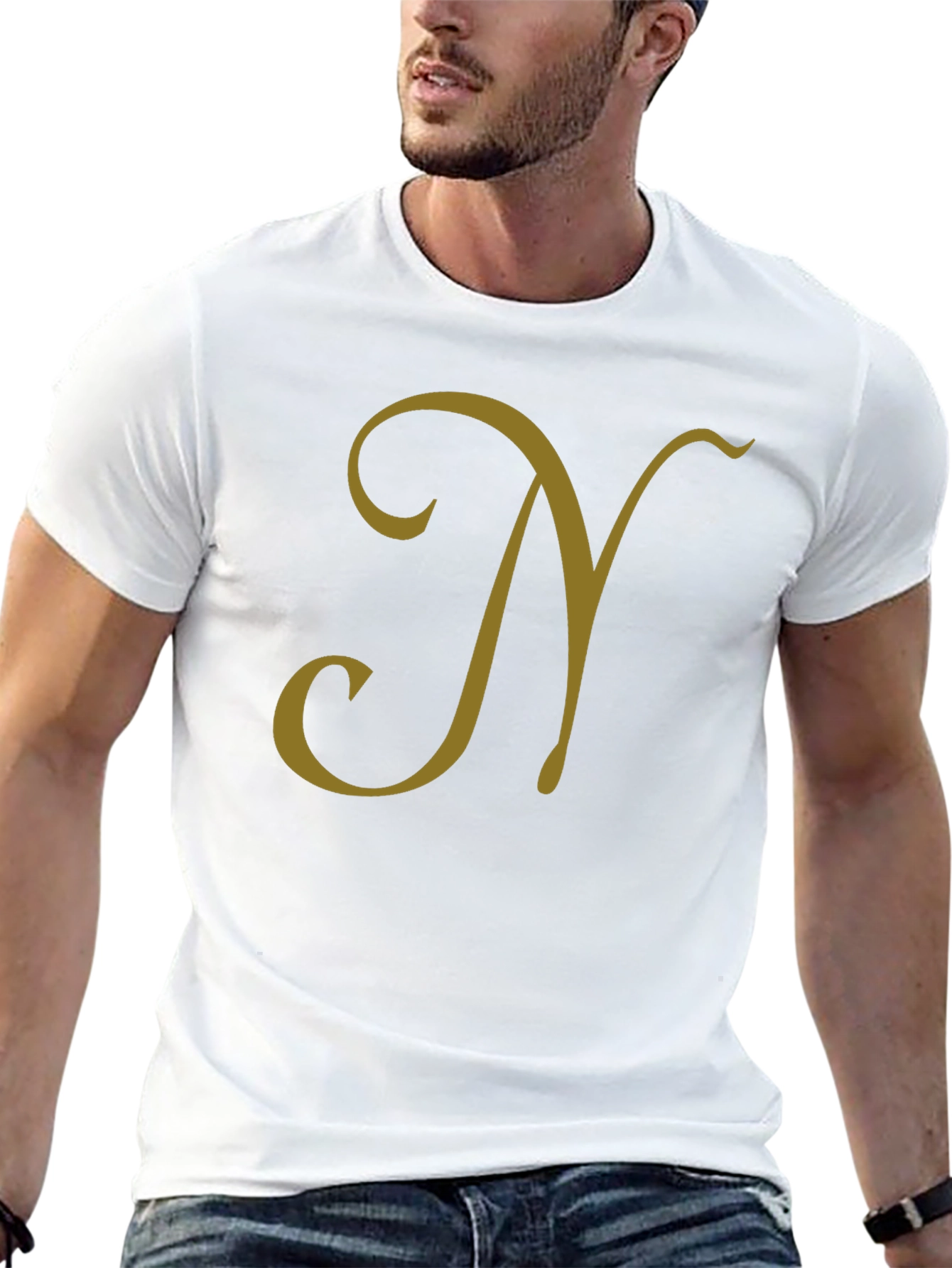 Black T-Shirt with Gold Letter N Design