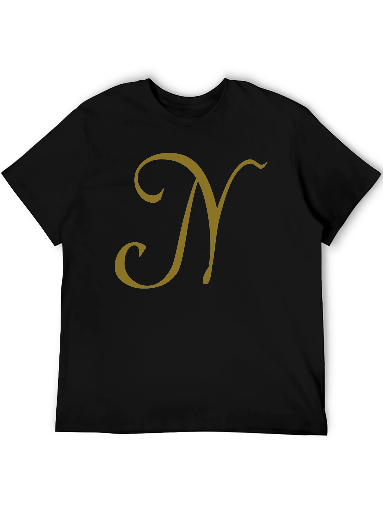 Black T-Shirt with Gold Letter N Design