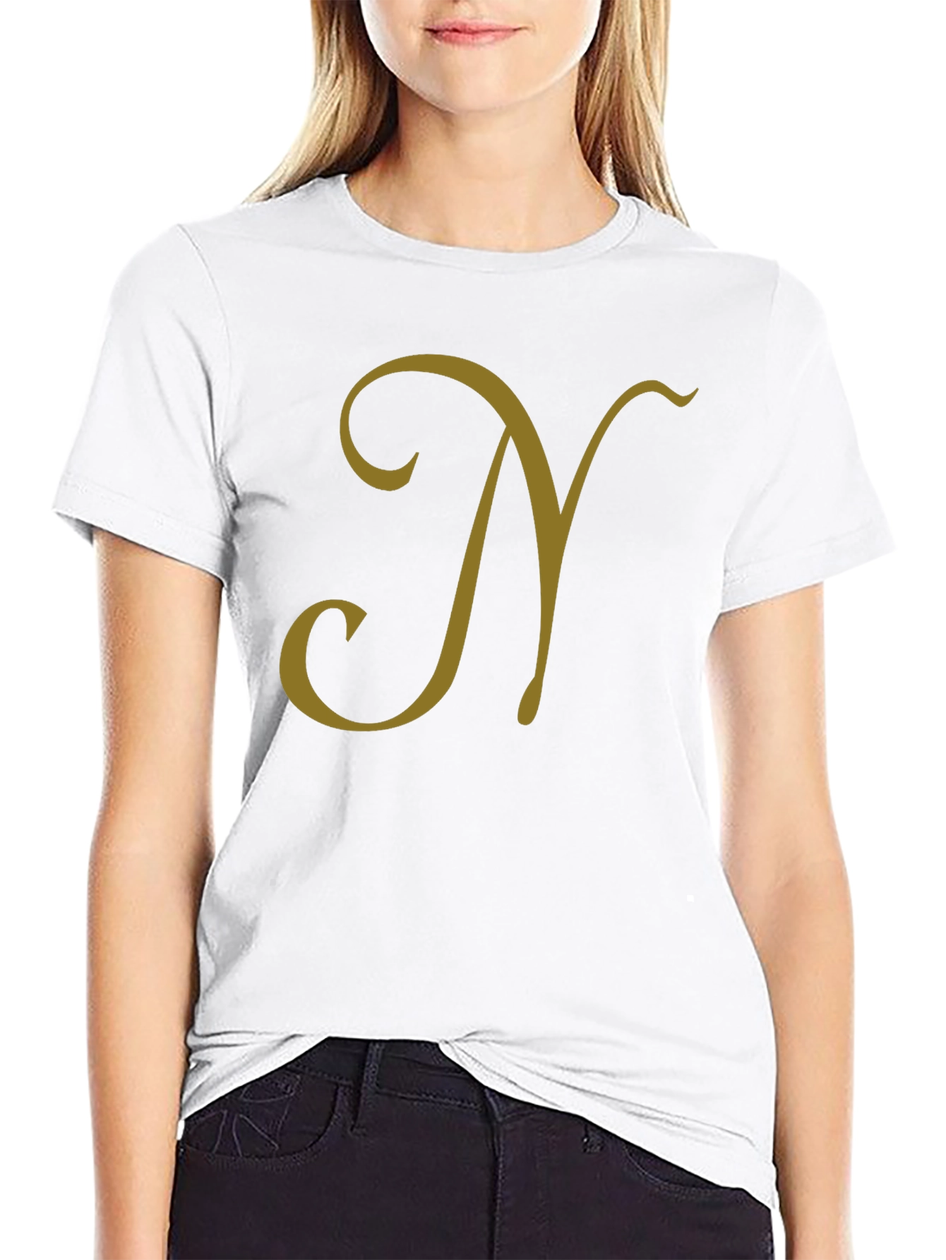 Black T-Shirt with Gold Letter N Design