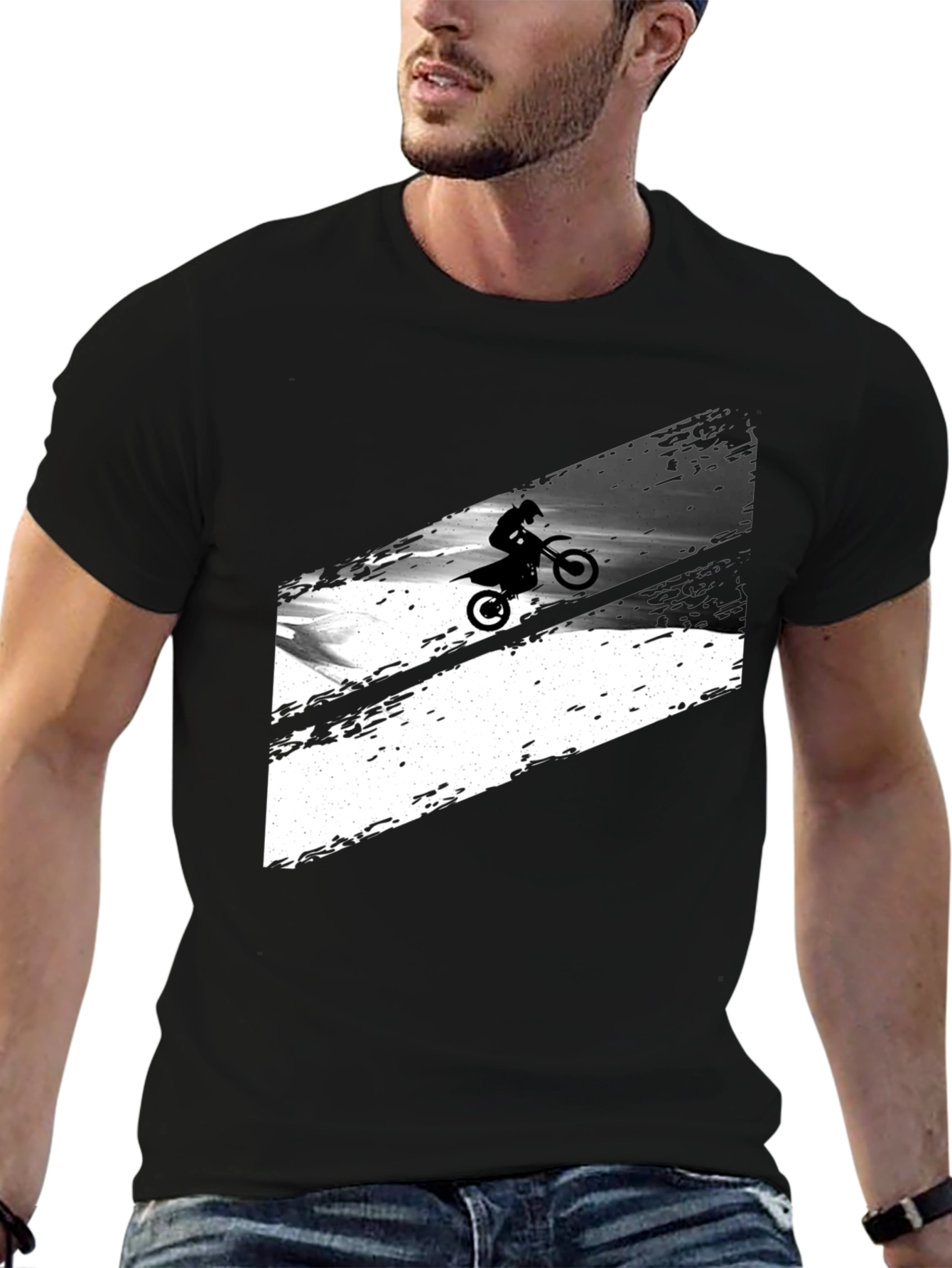 Black Graphic Tee: Motocross Rider Design