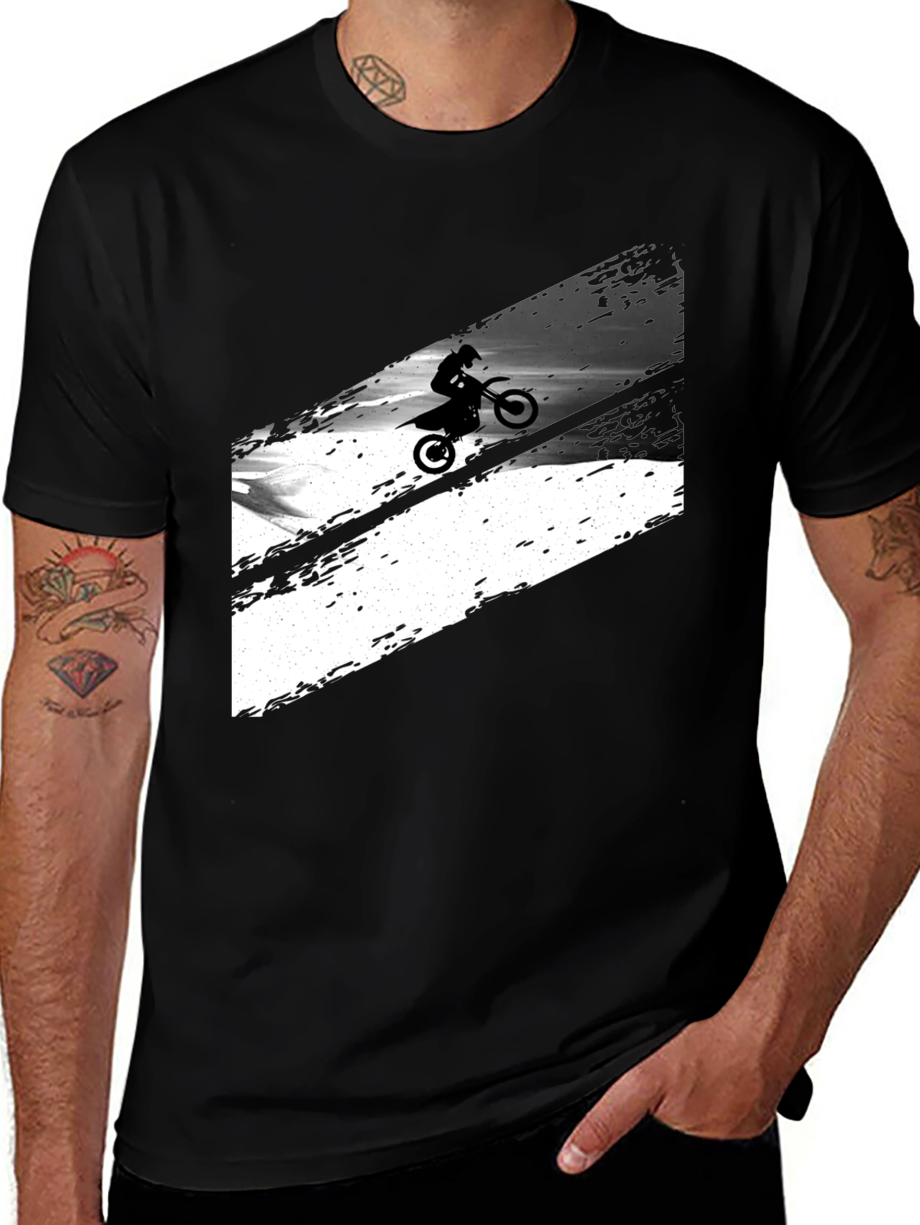 Black Graphic Tee: Motocross Rider Design