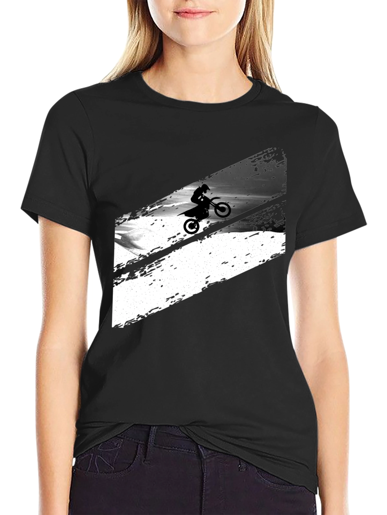 Black Graphic Tee: Motocross Rider Design