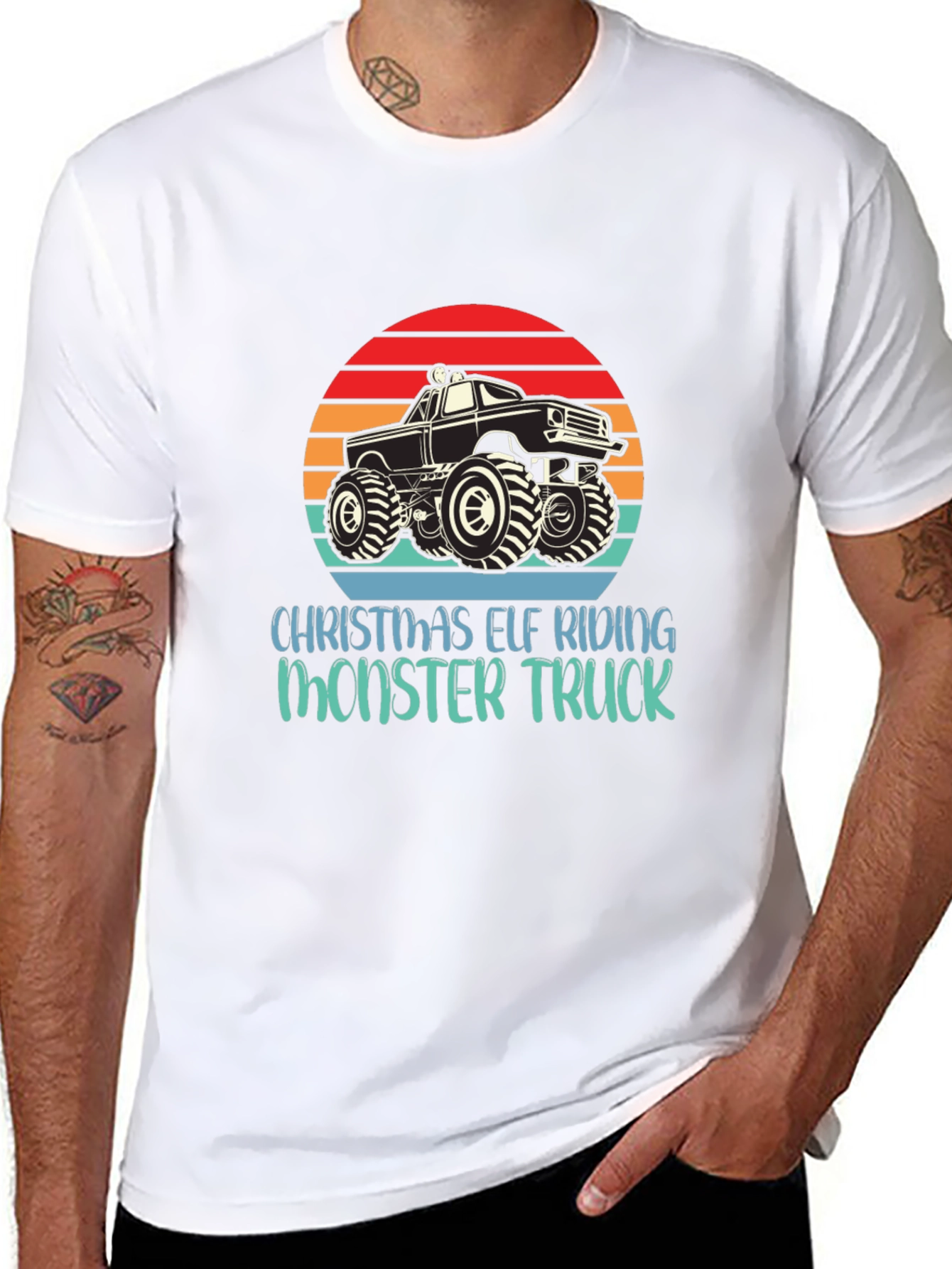 Christmas Elf Riding Monster Truck Tee