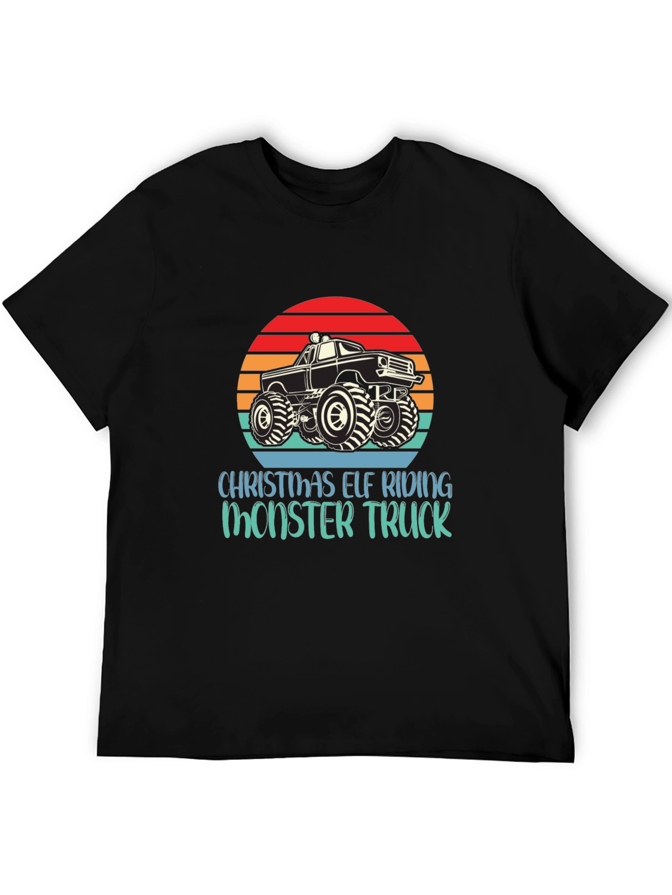 Christmas Elf Riding Monster Truck Tee