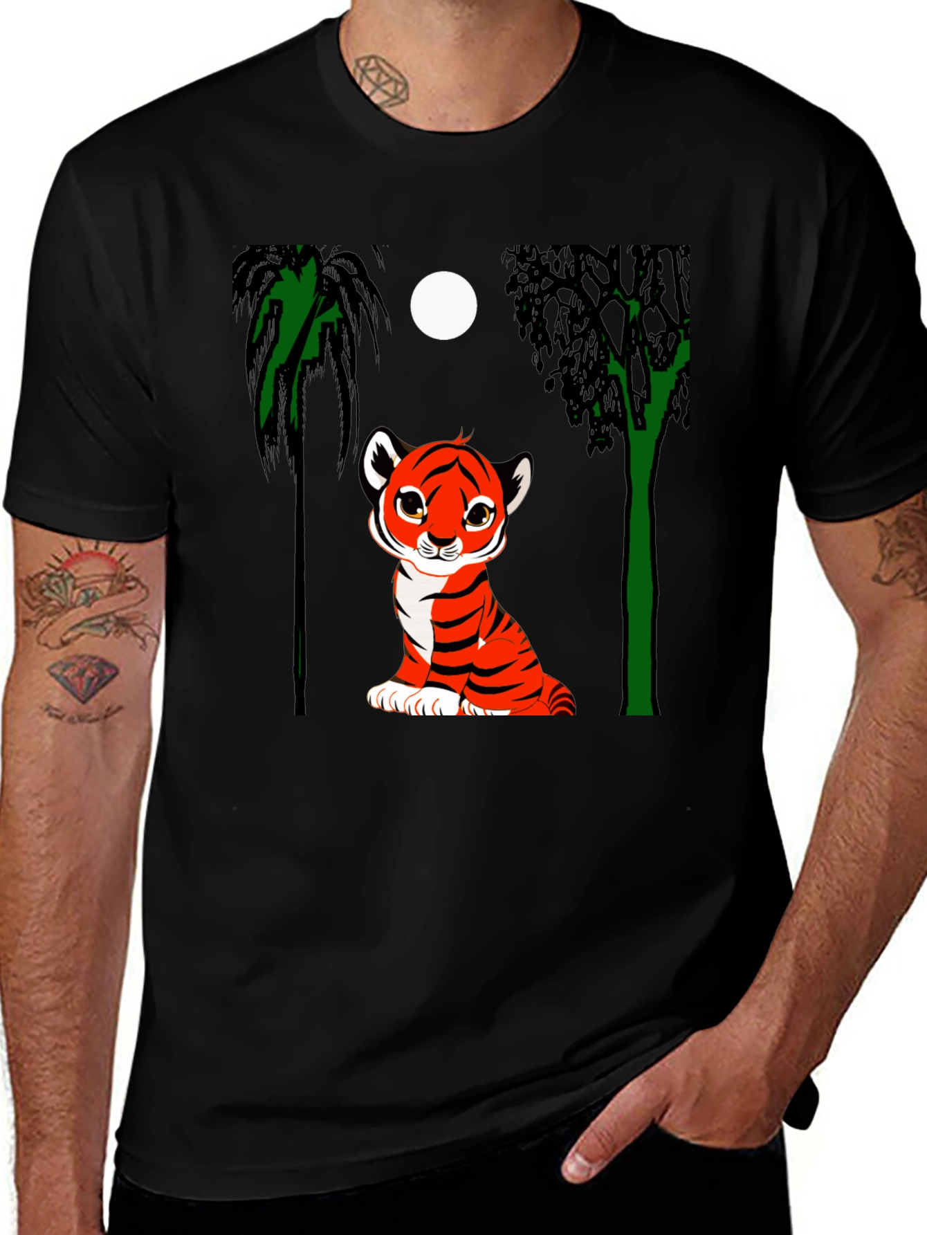 Cute Tiger Cub Graphic Tee - Black