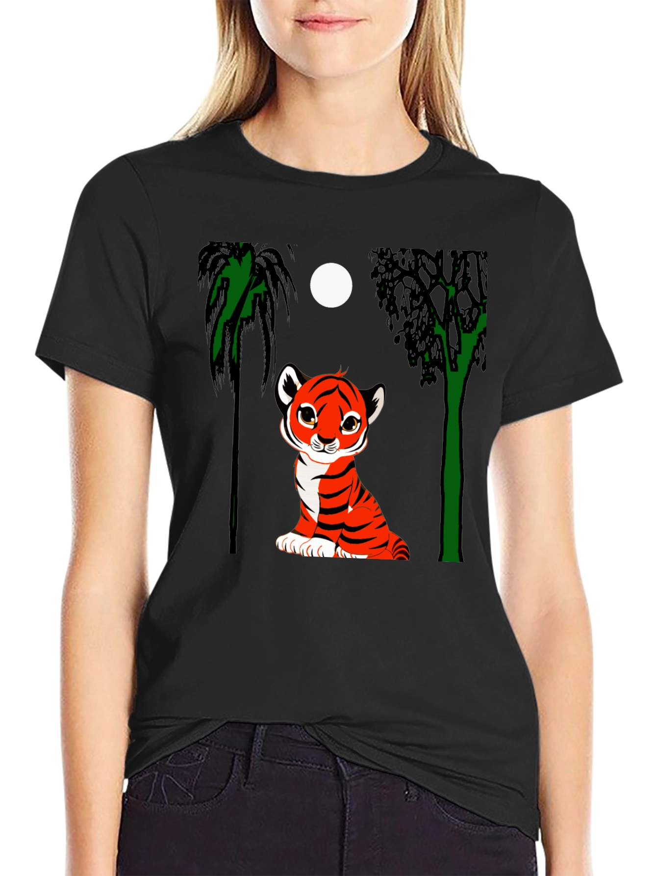Cute Tiger Cub Graphic Tee - Black