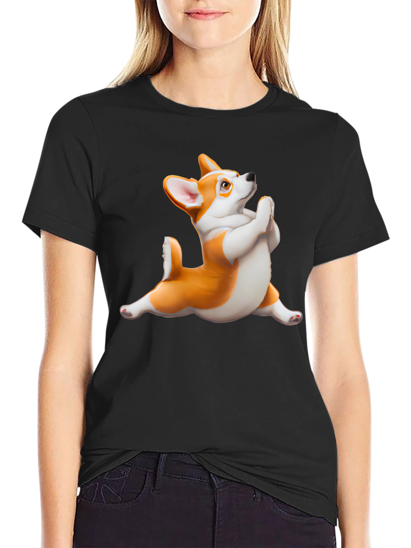 Yoga Corgi Black T-Shirt