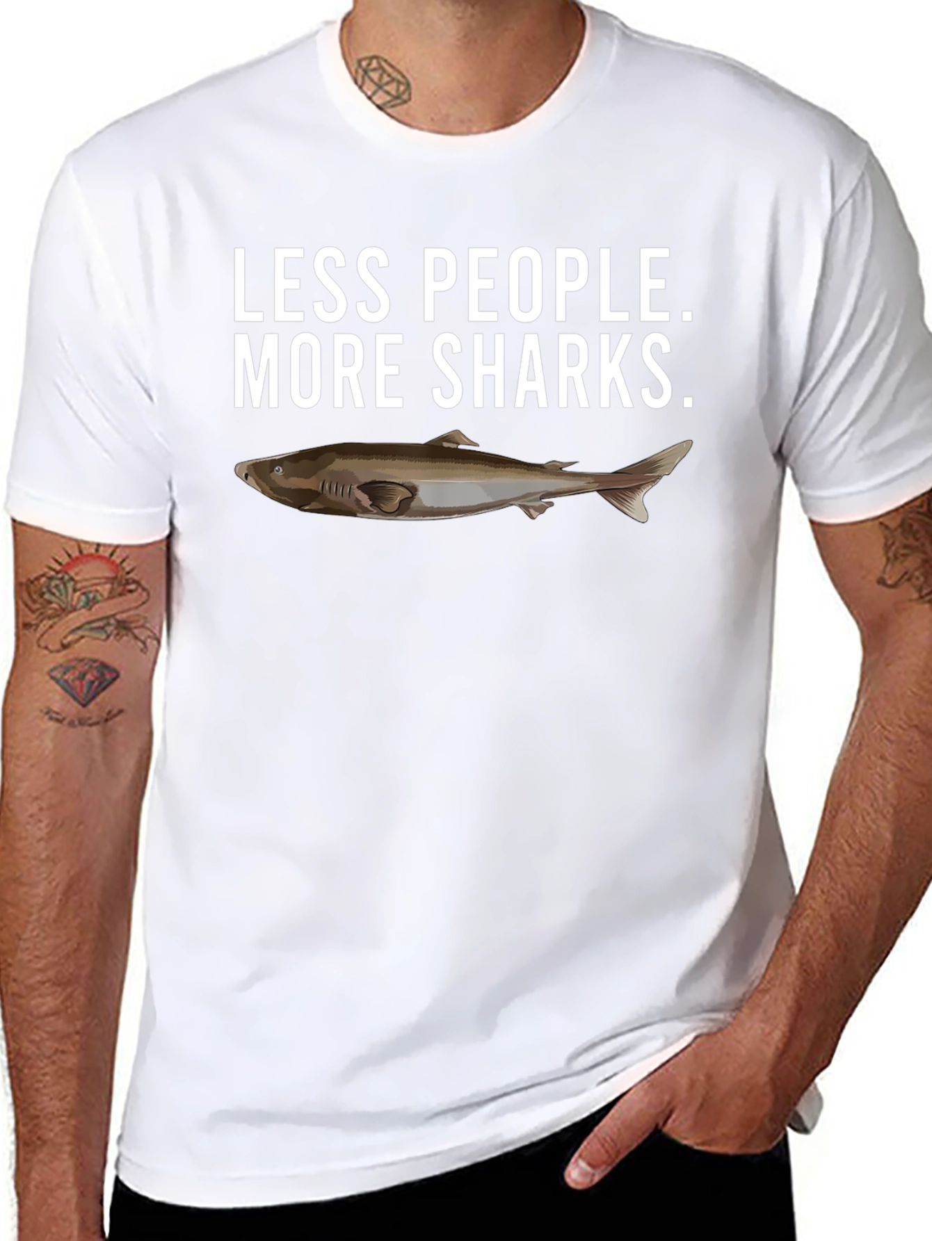 Less People More Sharks Black Graphic T-Shirt