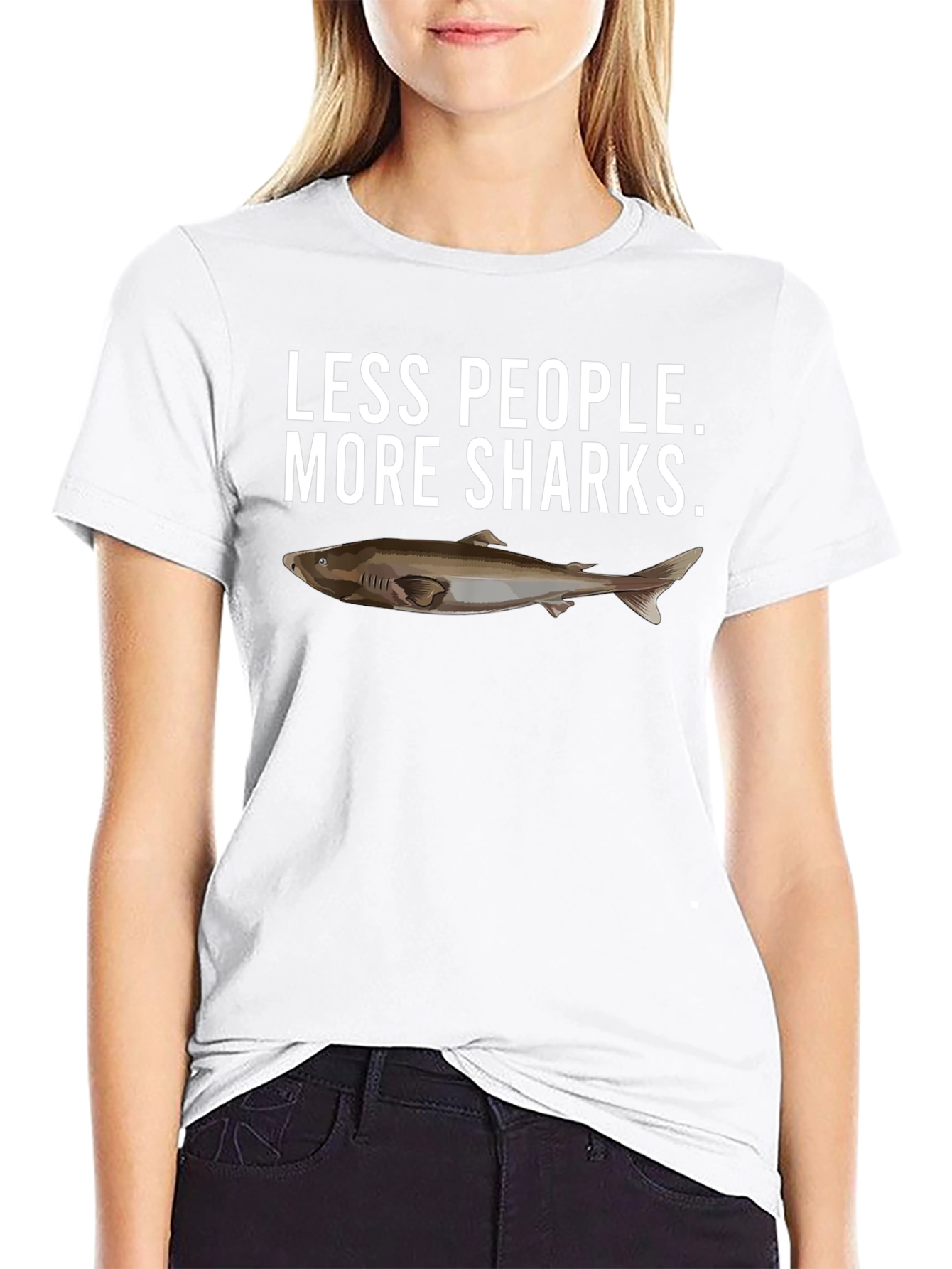Less People More Sharks Black Graphic T-Shirt